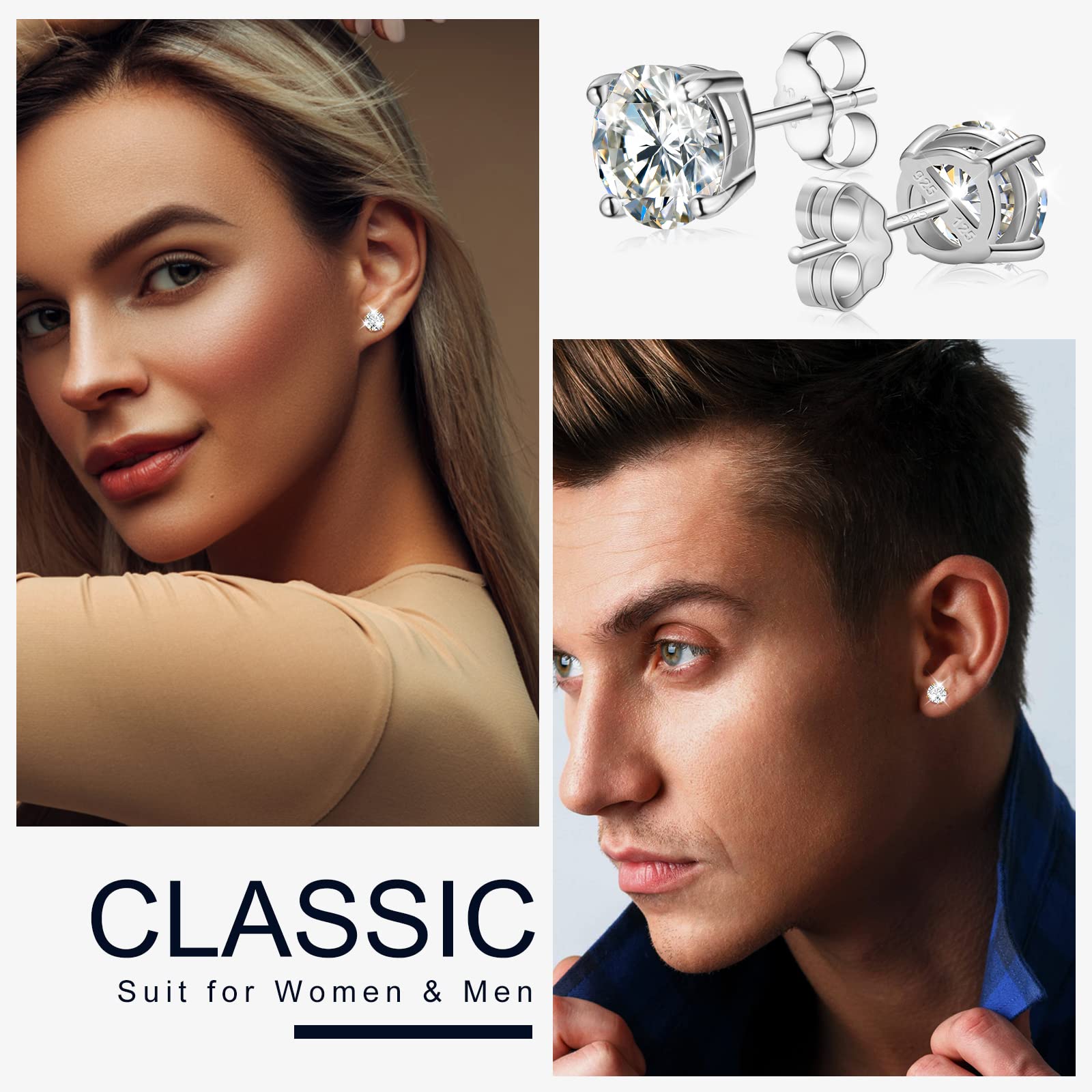 Lab-Created Moissanite Stud Earrings 0.2CT-8.0CT | D Color VVS1 Clarity Round Cut | Hypoallergenic 18K Gold Plated or 925 Sterling Silver | Diamond Simulant Earrings for Women & Men | Perfect Anniversary, Birthday & Everyday Jewelry Gift