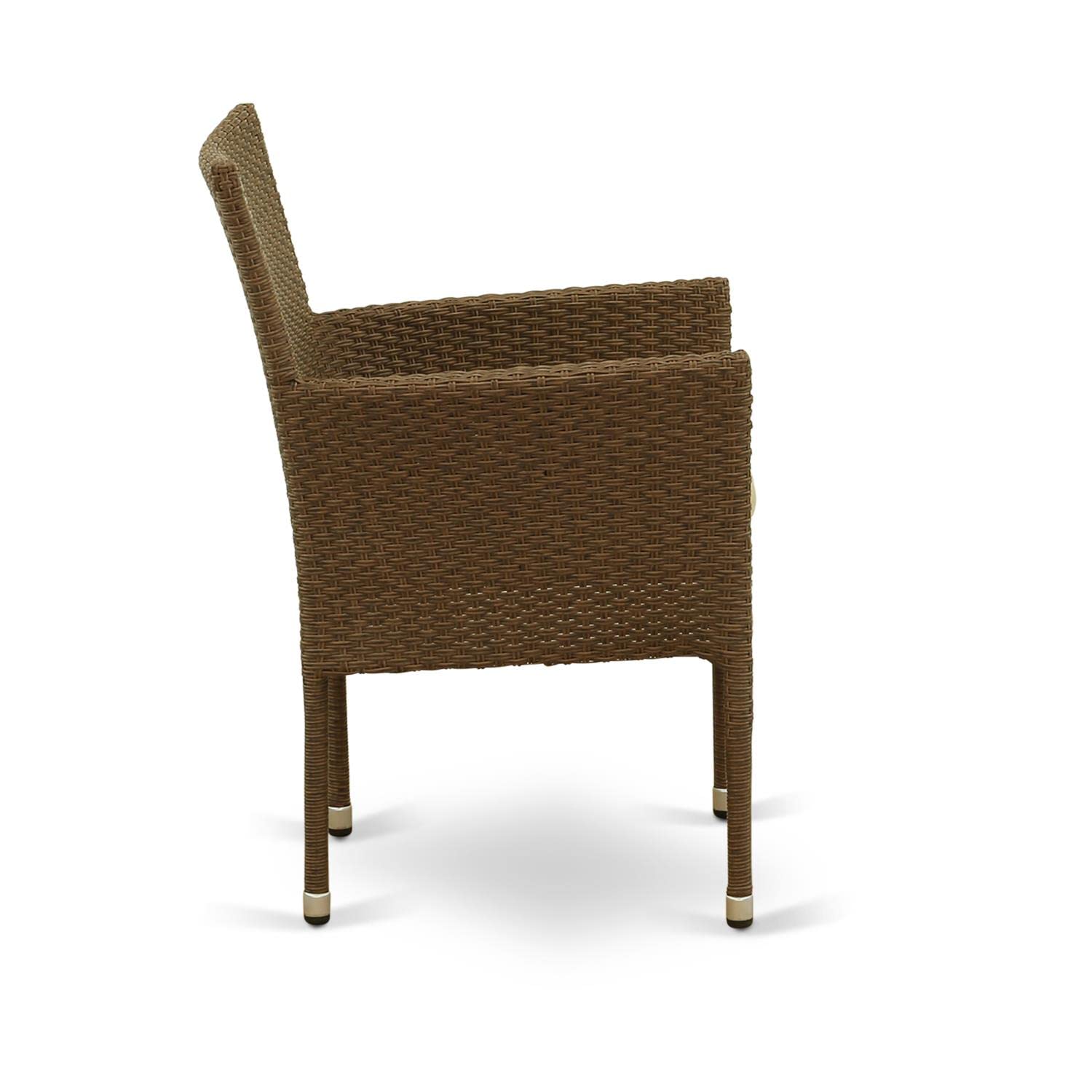 East West Furniture BKLC102A Outdoor Patio Wicker Arm Chairs with Cushion, Set of 2, Brown - Perfect for Garden, Poolside, or Backyard Relaxation
