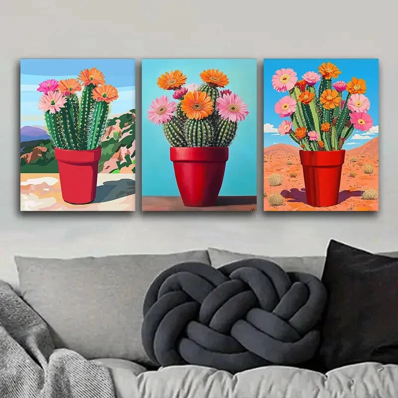 3-Piece Cactus Plant Art Print Poster Set - Metal Wall Art Ready to Hang - Perfect for Home, Office & Boho Decor