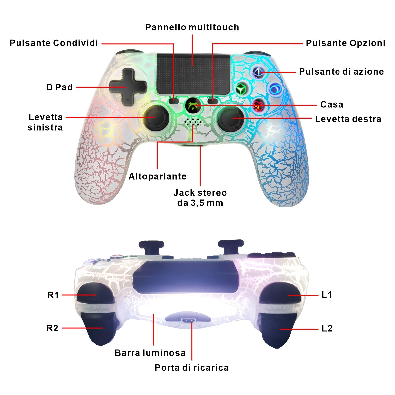 DYONDER Wireless Controller for PS4, Dual Vibration Gamepad with RGB Light, Compatible with PS4/Slim/Pro/PC - Perfect for Gaming, Streaming & Multiplayer Sessions