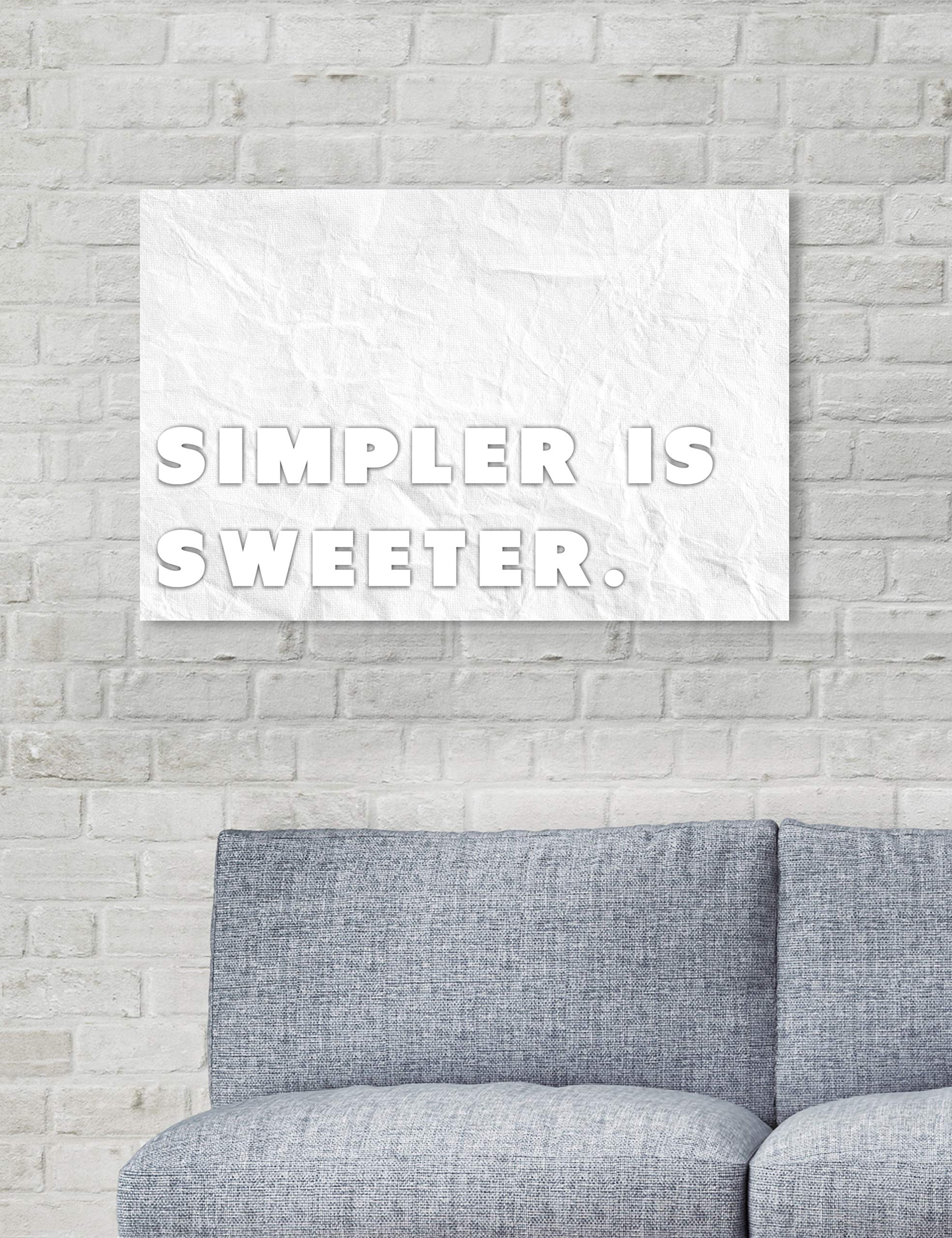 Oliver Gal Artist Co. 'Simpler is Sweeter' Typography Wall Art Canvas Print - 24x16 Inches White Framed Home Decor for Living Room, Bedroom & Office