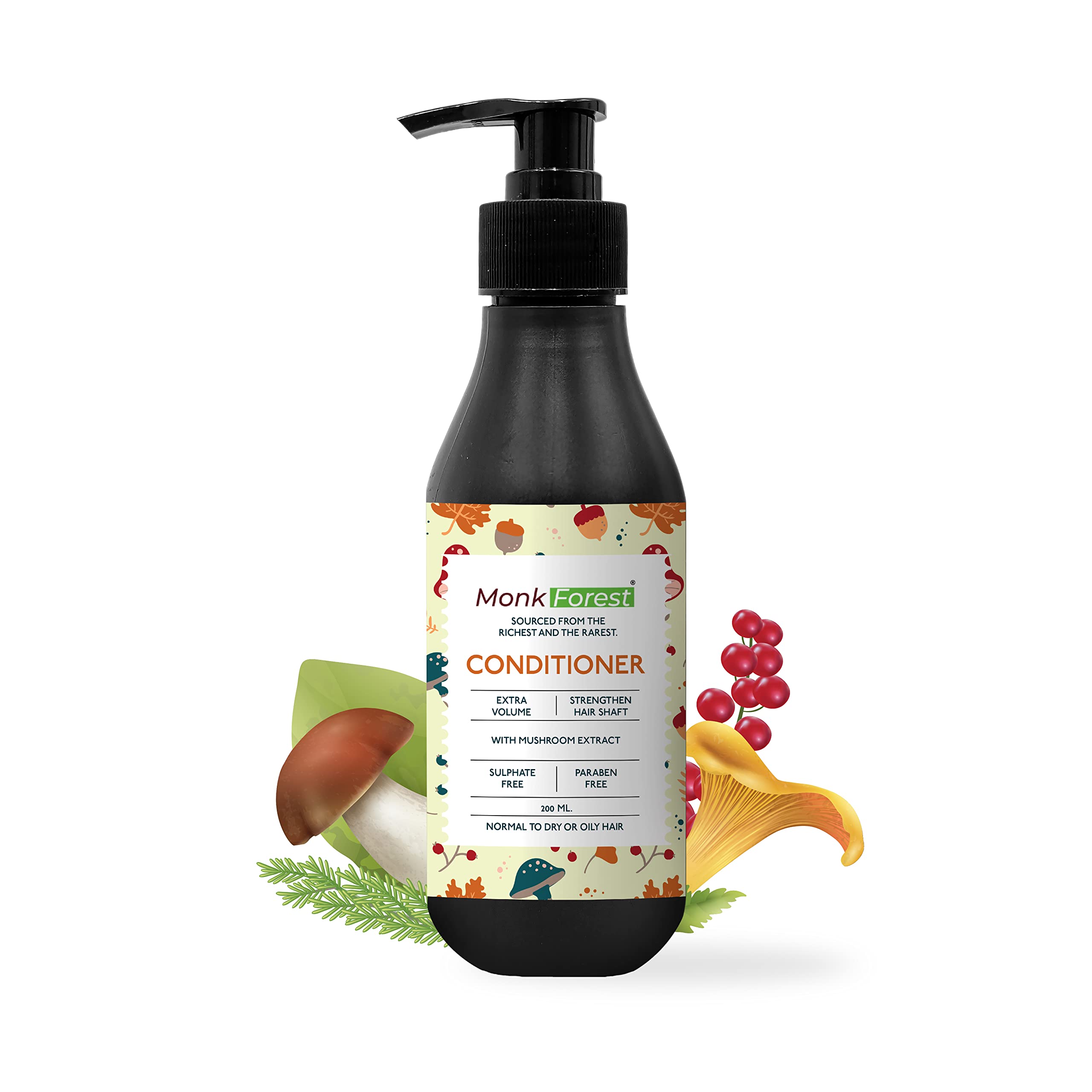MonkForest Sulfate & Paraben Free Mushroom Hair Conditioner - 200ml for Dry, Frizzy Hair Protection & Damage Repair | Natural Hydration & Shine | Perfect for Daily Use & Color-Treated Hair