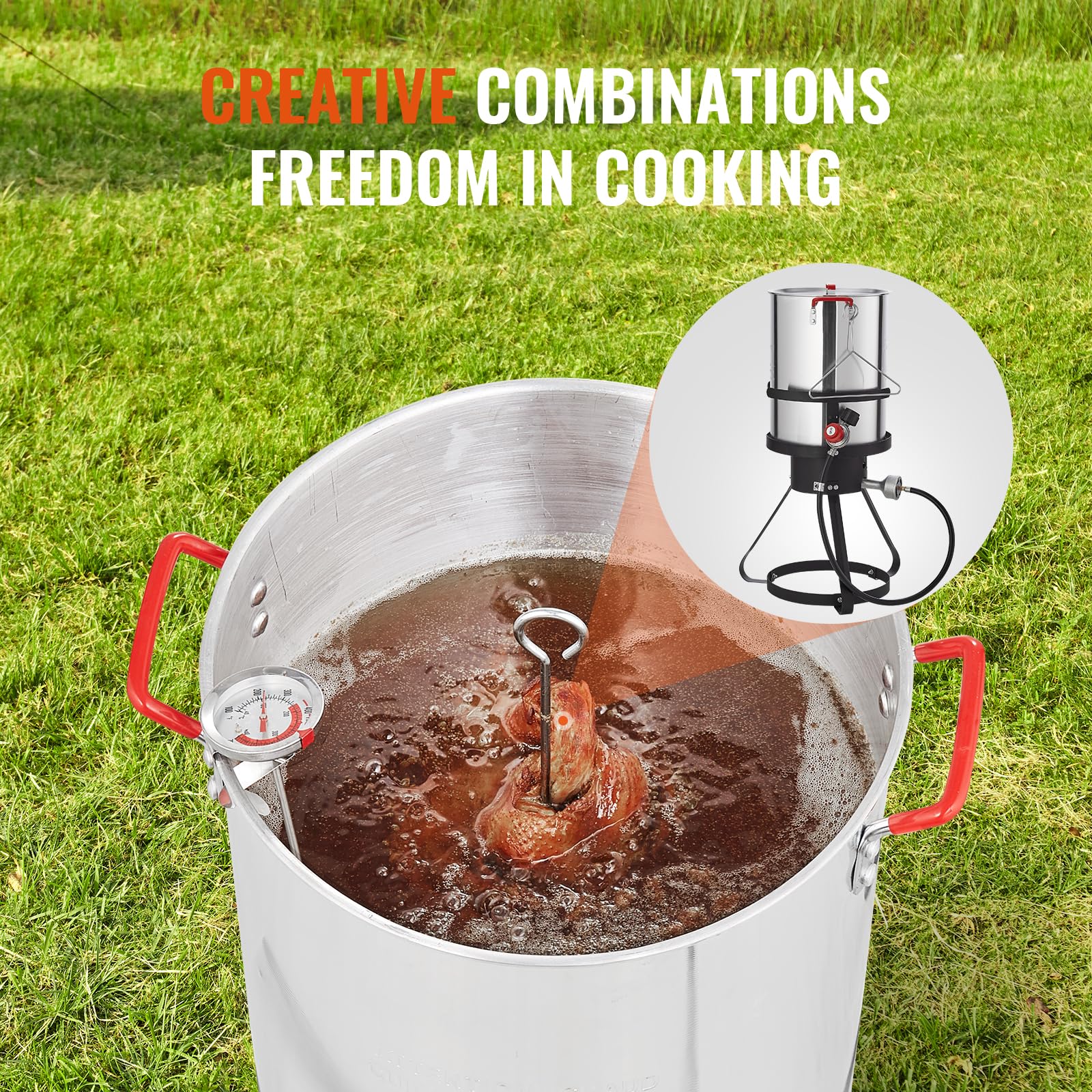VEVOR 30-qt Aluminum Seafood Boiling Kit & Turkey Fryer Set with 54,000 BTU Propane Gas Burner - Outdoor Cooking Pot for Crab, Lobster, Crawfish, Shrimp - Perfect for Thanksgiving, Backyard Parties & Camping Trips