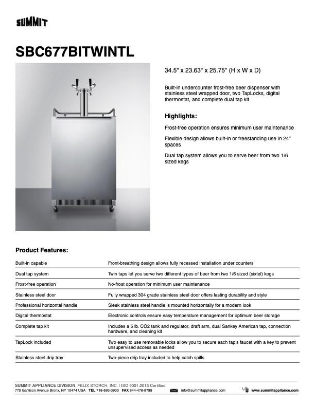 SUMMIT 24 Inch Built-In Kegerator with TapLock - Stainless Steel Beer Dispenser for Home Bars & Entertaining (SBC677BITWINTL) - Perfect for Parties, Basement Bars & Commercial Use
