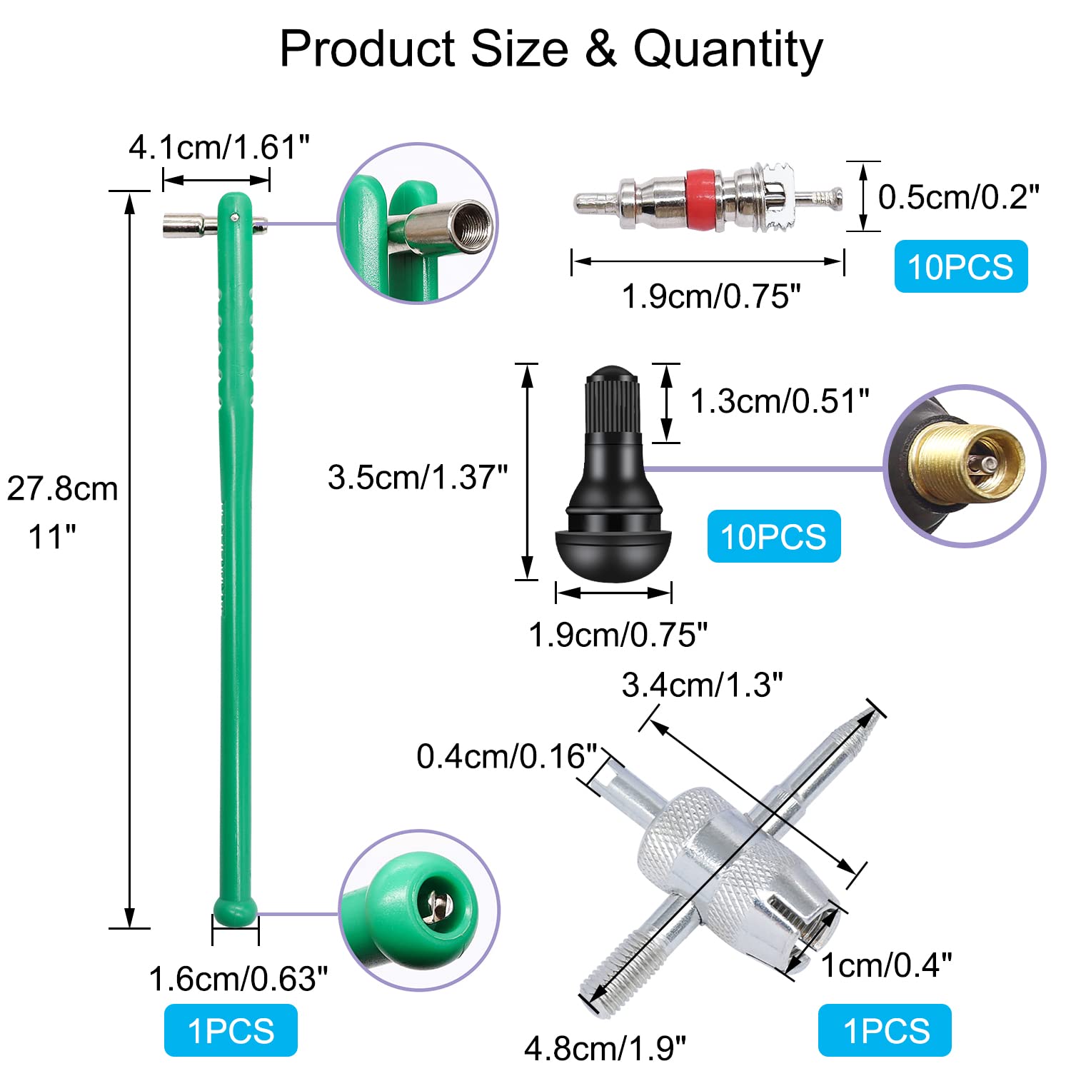 10PCS Tire Valve Stem Puller & Installer Tool Kit - Includes TR412 Valve Stems, Valve Cores, 4-Way Tool & Core Remover for Car, Bike, Motorcycle Tire Repair - Perfect for Mechanics & DIY Auto Maintenance