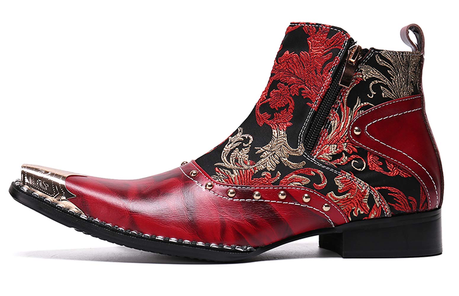 Santimon Men's Western Boots - Genuine Leather Dress Chelsea Boots with Stylish Zipper & Metal Toe | Comfortable Cowboy Boots for Casual Wear, Work & Outdoor Activities