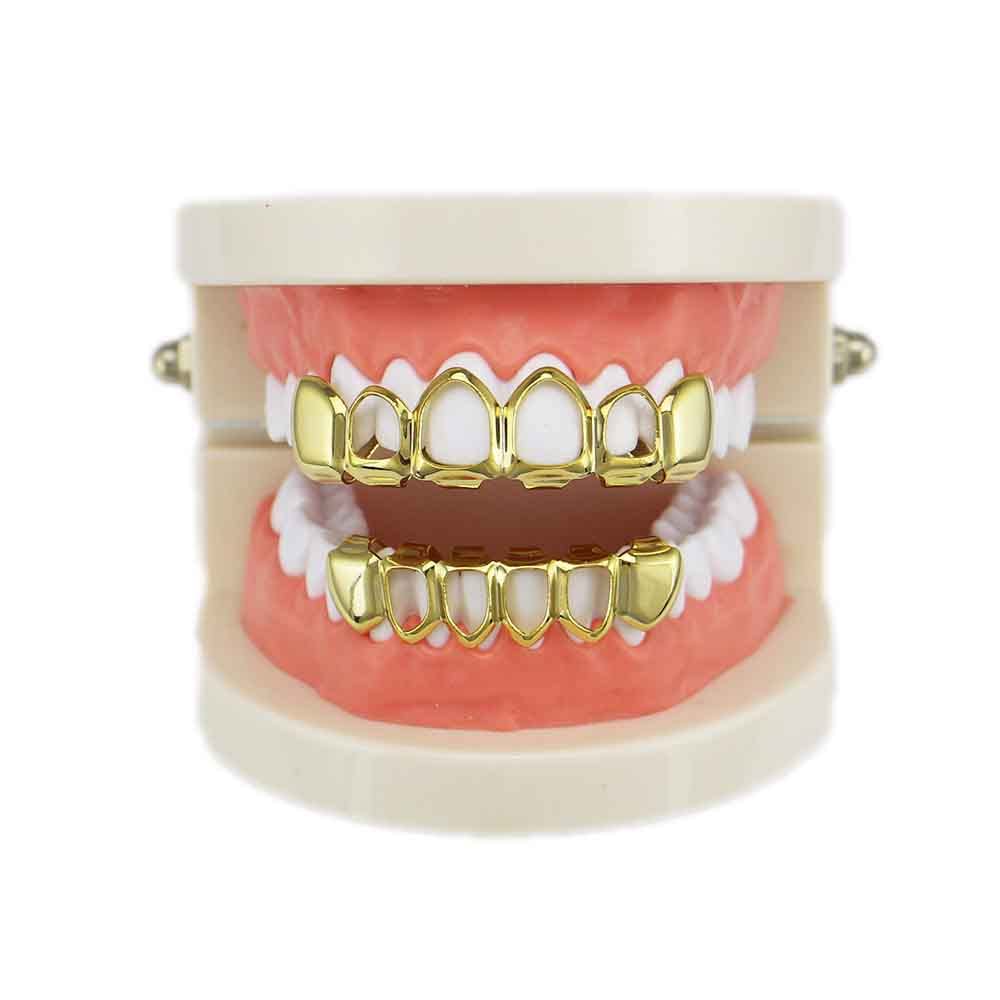 Psivika Gold Plated Shiny Hip Hop Grillz - Iced Out CZ Vampire Fang Teeth Caps for Men & Women | Perfect for Rap Performances, Costume Parties & Street Style Fashion