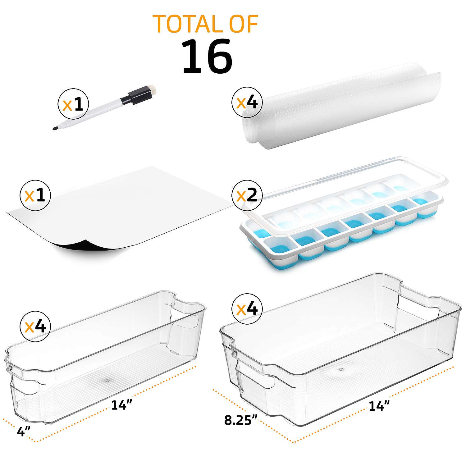 16-Piece Clear Refrigerator Organizer Bins - Stackable Pantry & Freezer Storage Containers for Kitchen Organization - Perfect for Fruits, Vegetables, Snacks & Meal Prep