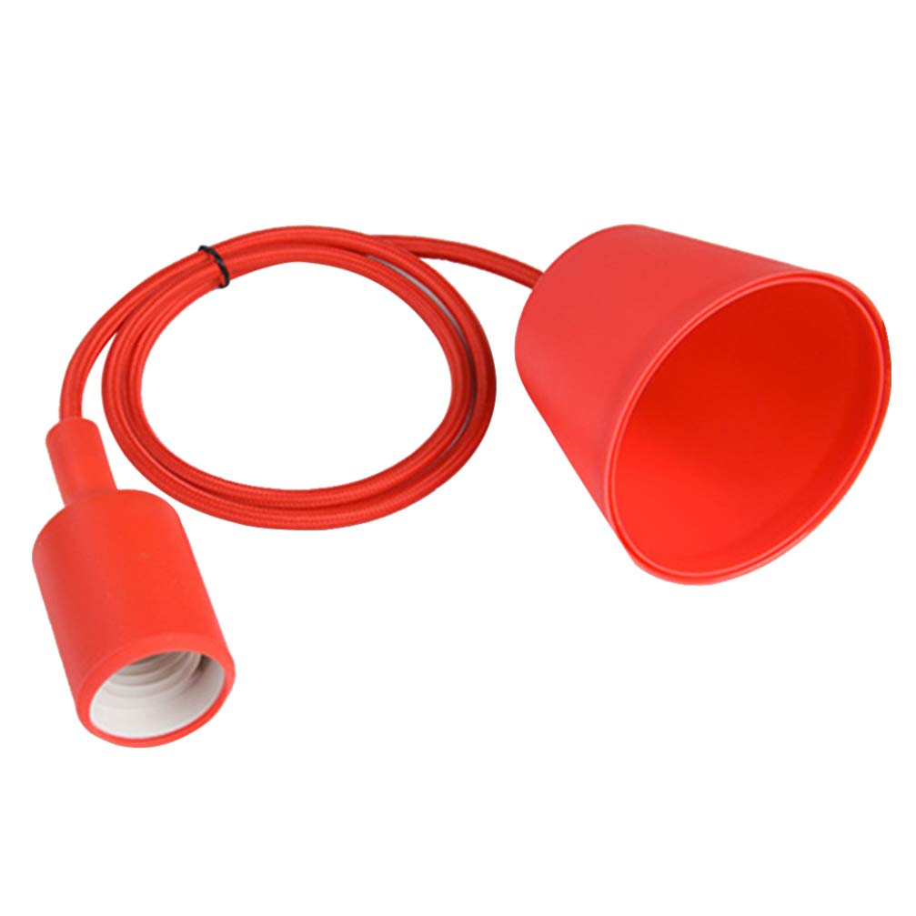 Uonlytech E27 Mini Pendant Light Fixture - Red Silicone Hanging Lamp Socket with Ceiling Cord for Kitchen Island, Dining Room & Bedroom Lighting
