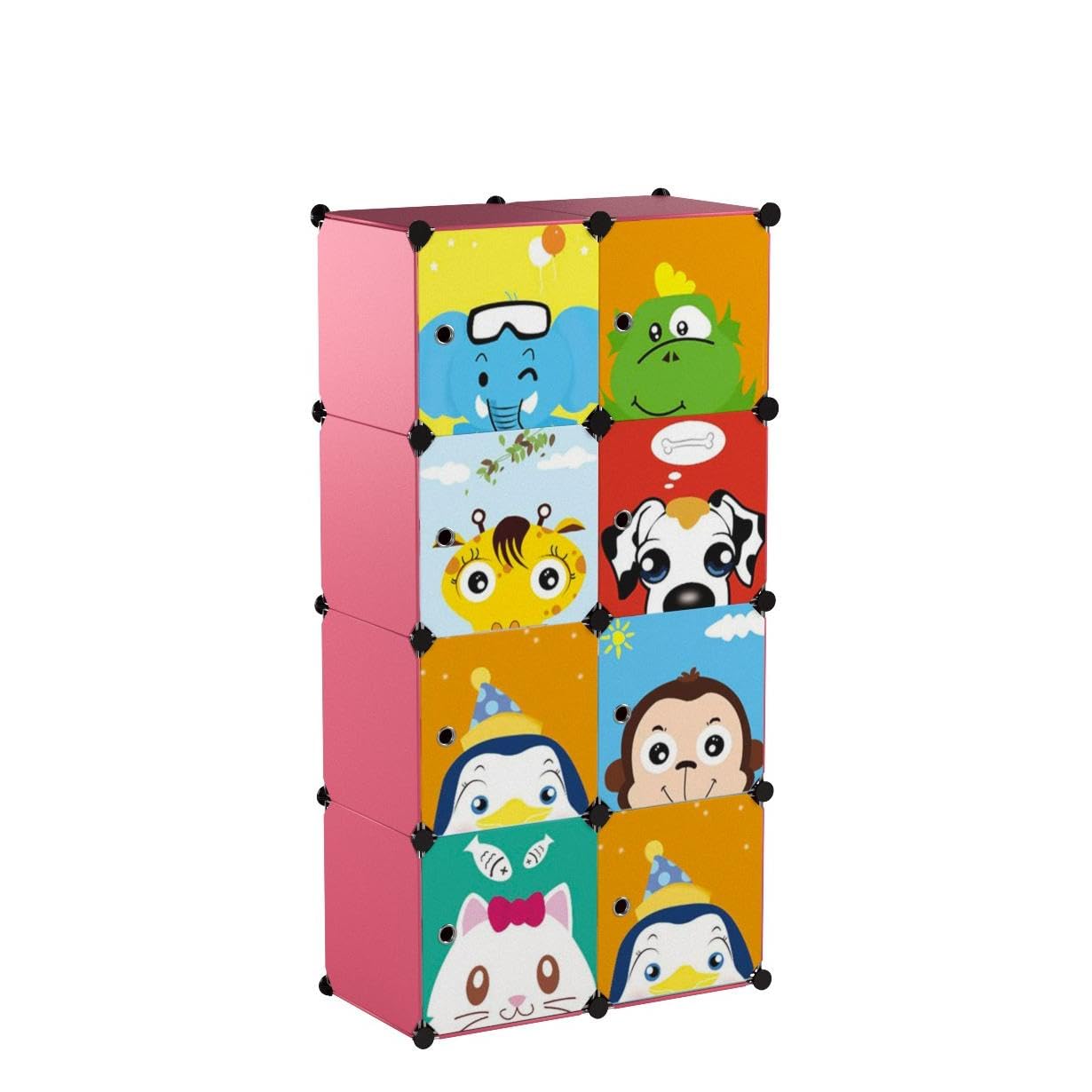 MAGINELS Kids Wardrobe Closet with Door - 8 Cube Storage Organizer for Baby Girl & Children (14x14 Inch, Pink) | Portable Dresser for Bedroom, Nursery & Playroom Clothes Organization