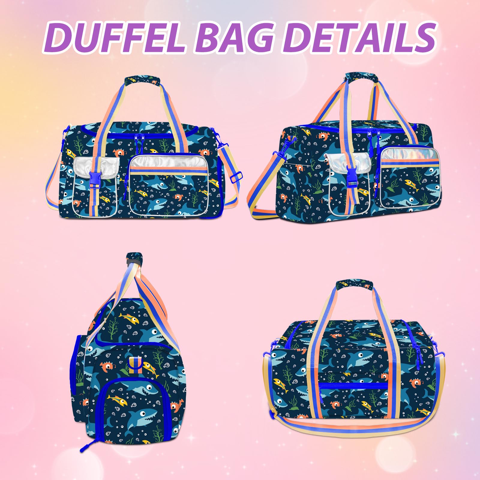 Kids & Teens Duffle Bag - Waterproof Travel Overnight Bag for Boys Girls - Gym Dance Sports Backpack with Shoe Compartment - Perfect for School, Sleepovers, Sports Practice & Weekend Trips