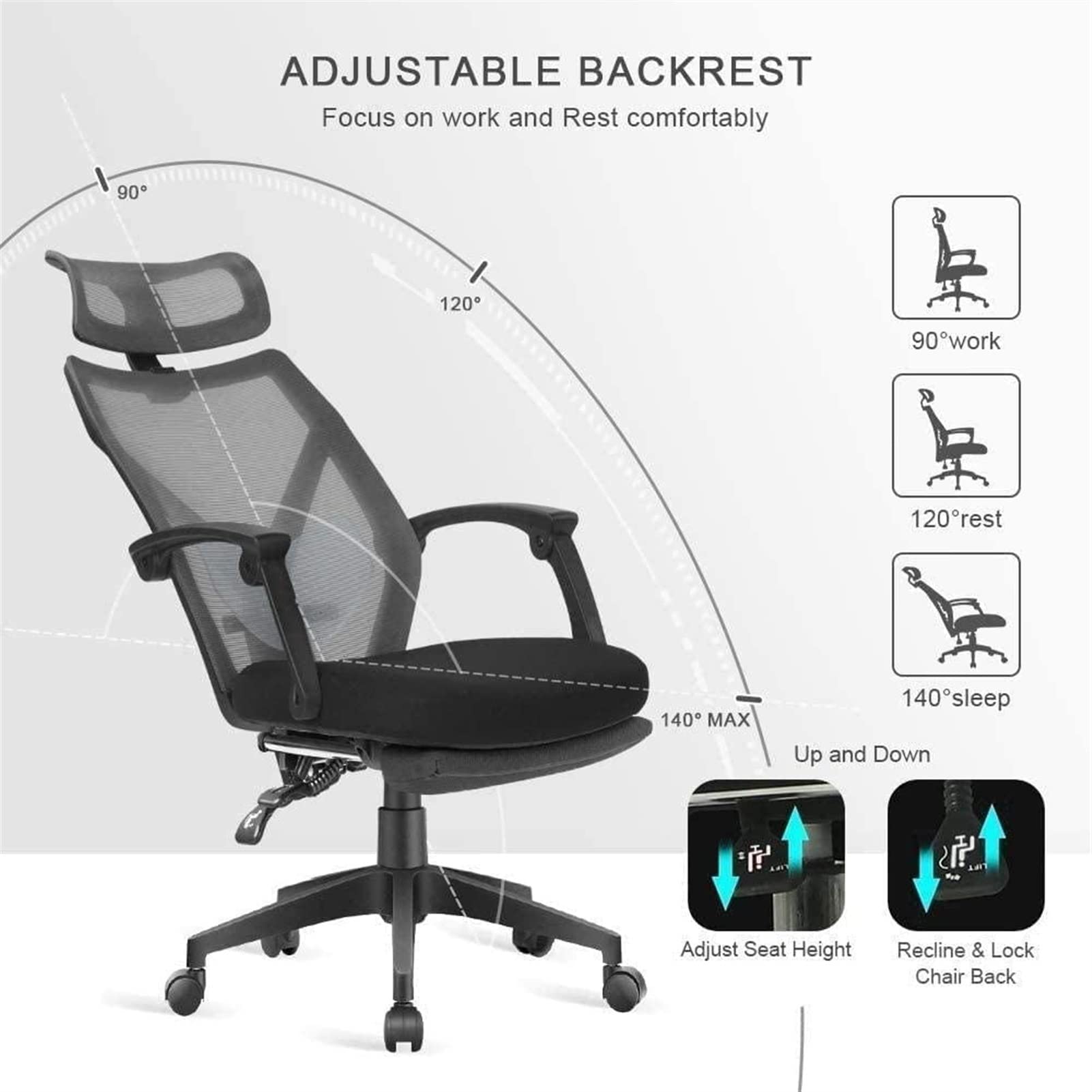 Ergonomic Office Chair with Adjustable Height - Comfortable Computer Desk Chair for Work, Gaming & Executive Use - High Back Recliner with Lumbar Support & Cushioned Seat - Perfect for Home Office, Gaming Setup & Professional Workspaces