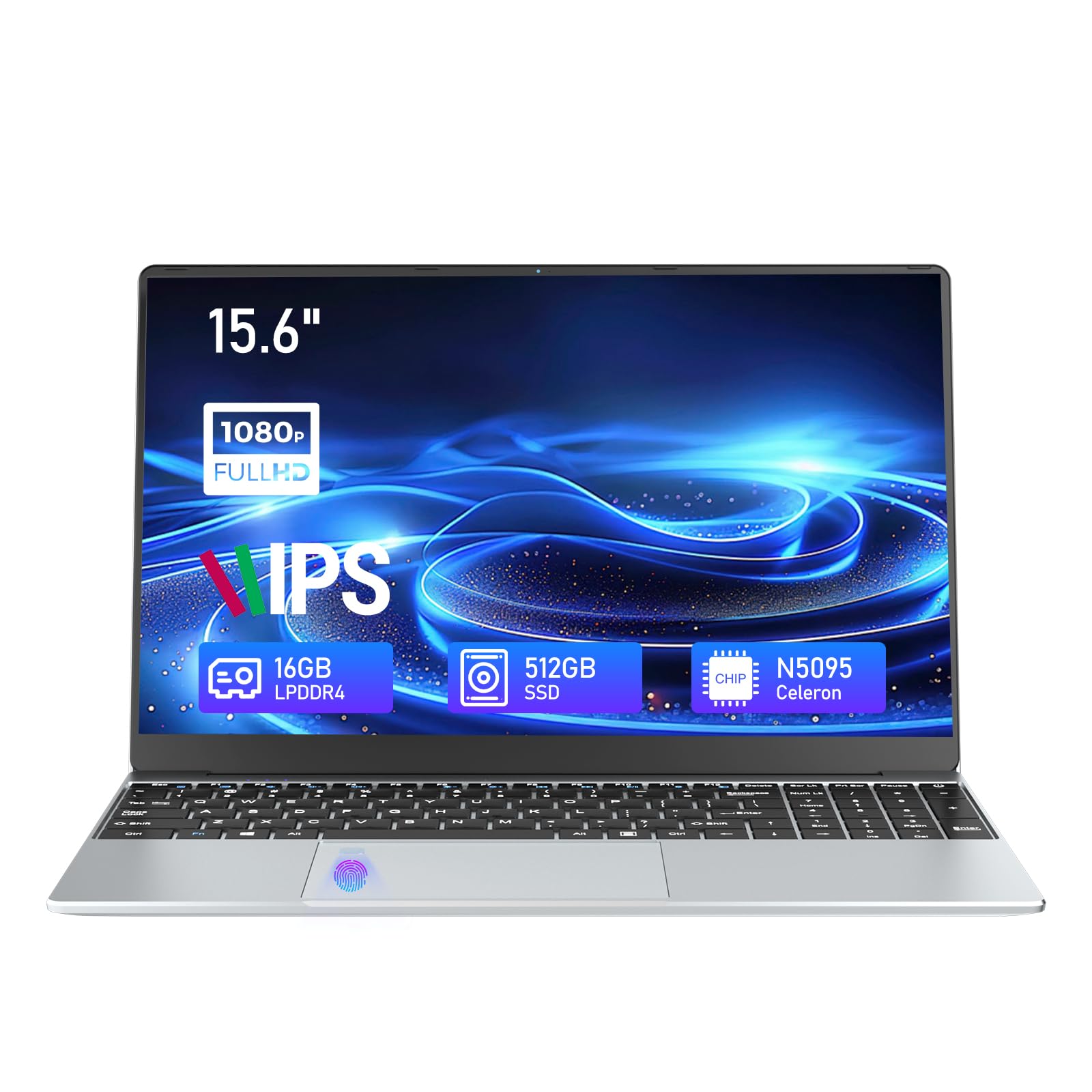 15.6 Inch Gaming Laptop with Celeron N5095 Processor, 16GB RAM, 512GB SSD, FHD 1920x1080 Display, 180° Hinge, Fingerprint Unlock & Backlit Keyboard - Perfect for Gaming, Work & Study