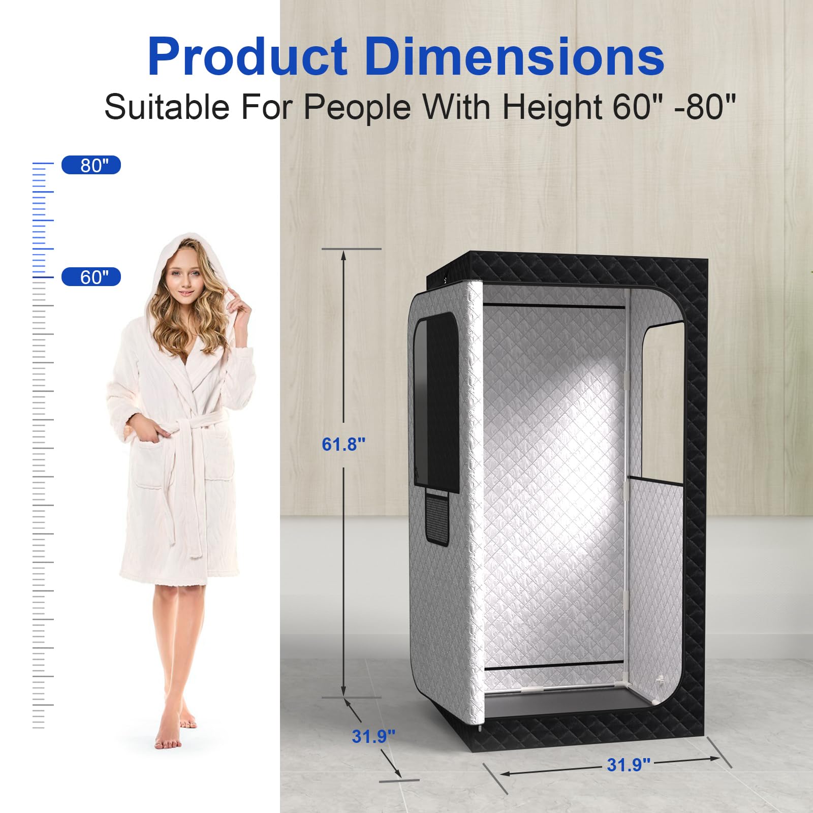 Portable Home Steam Sauna with Shower Chair - 3L 1200W FCC Certified Sauna Tent, 9-Level Remote Control Personal Spa (61.8