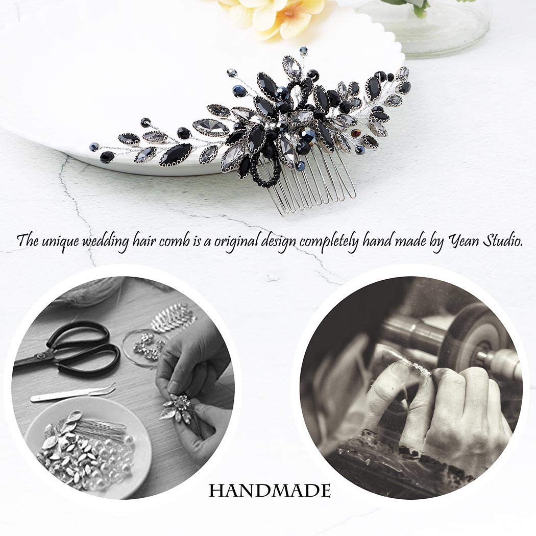 Elegant Unicra Bride Wedding Hair Comb - Black Delicate Opal Crystal Bridal Headpiece for Women & Girls | Perfect for Weddings, Prom, and Formal Events