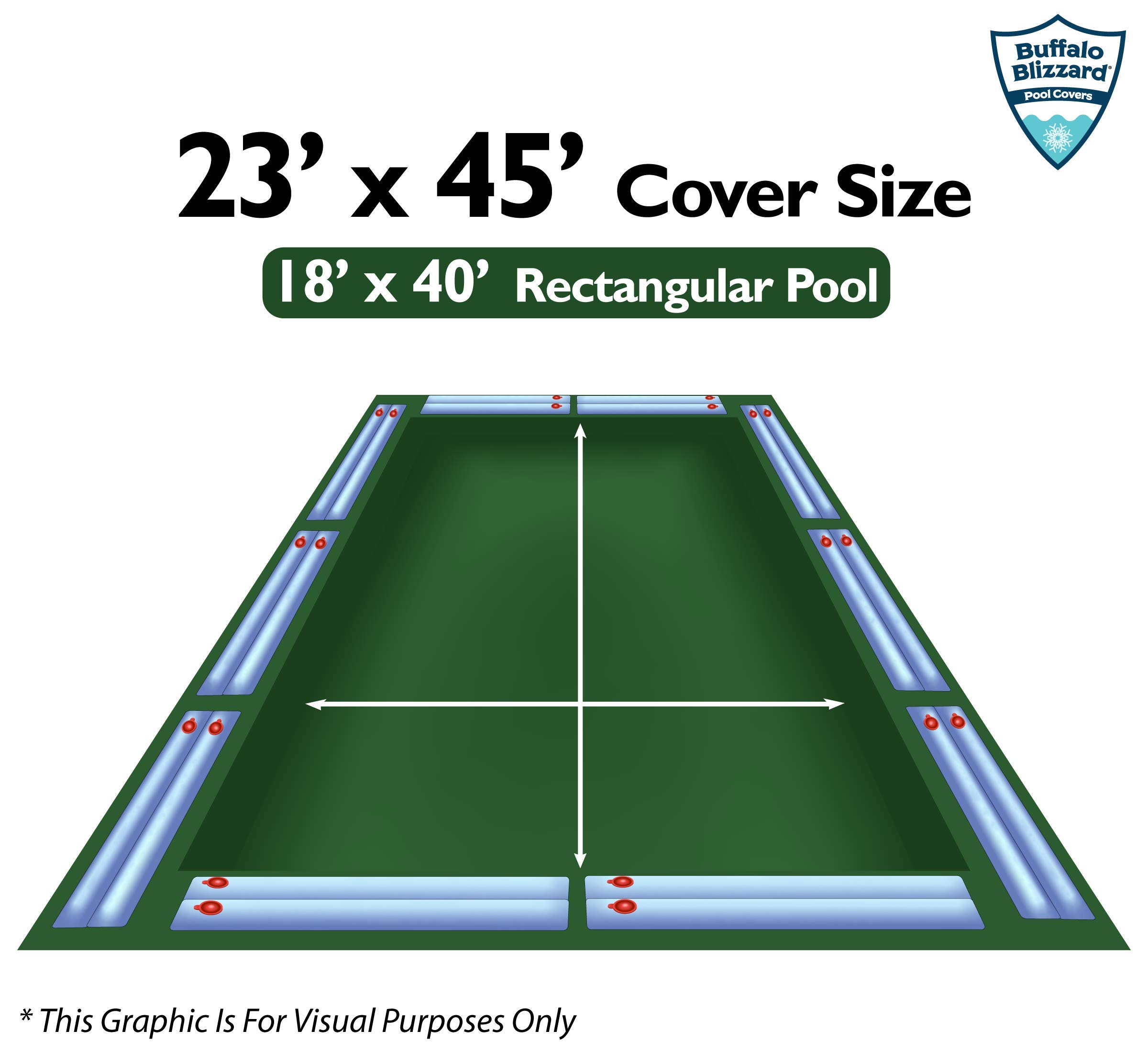 Buffalo Blizzard Supreme Winter Pool Cover with Water Bags Kit - Fits 18x40 ft Rectangle In-Ground Pools | Heavy Duty Green/Black | Includes 5 ft Overlap (23x45 ft) | Perfect for Winter Protection & Snow Load Resistance