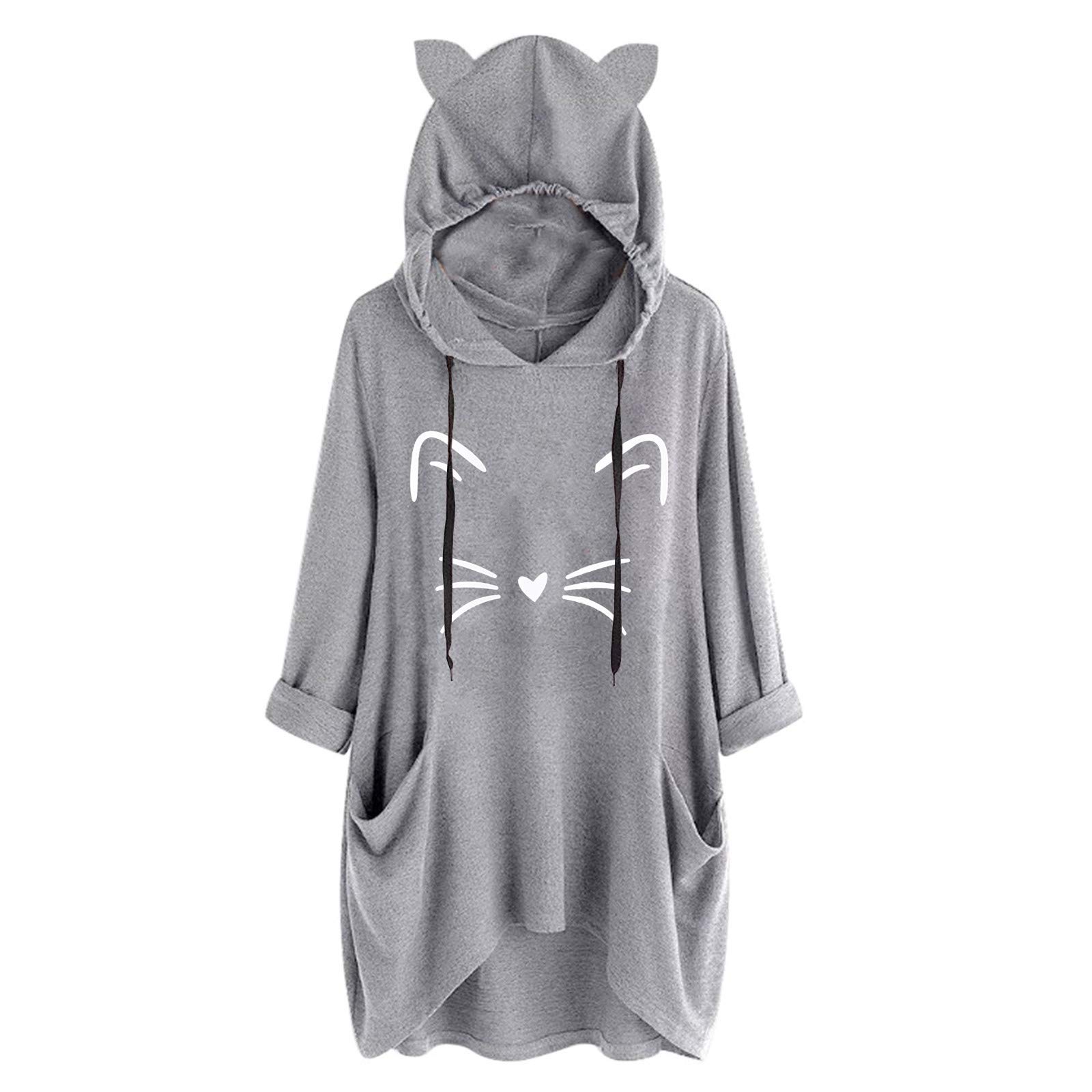 Vedolay Women's Cat Print Tie-Dye Hoodie Sweatshirt - Stylish Pullover Top & Blouse for Casual Wear, Street Fashion, and Everyday Comfort