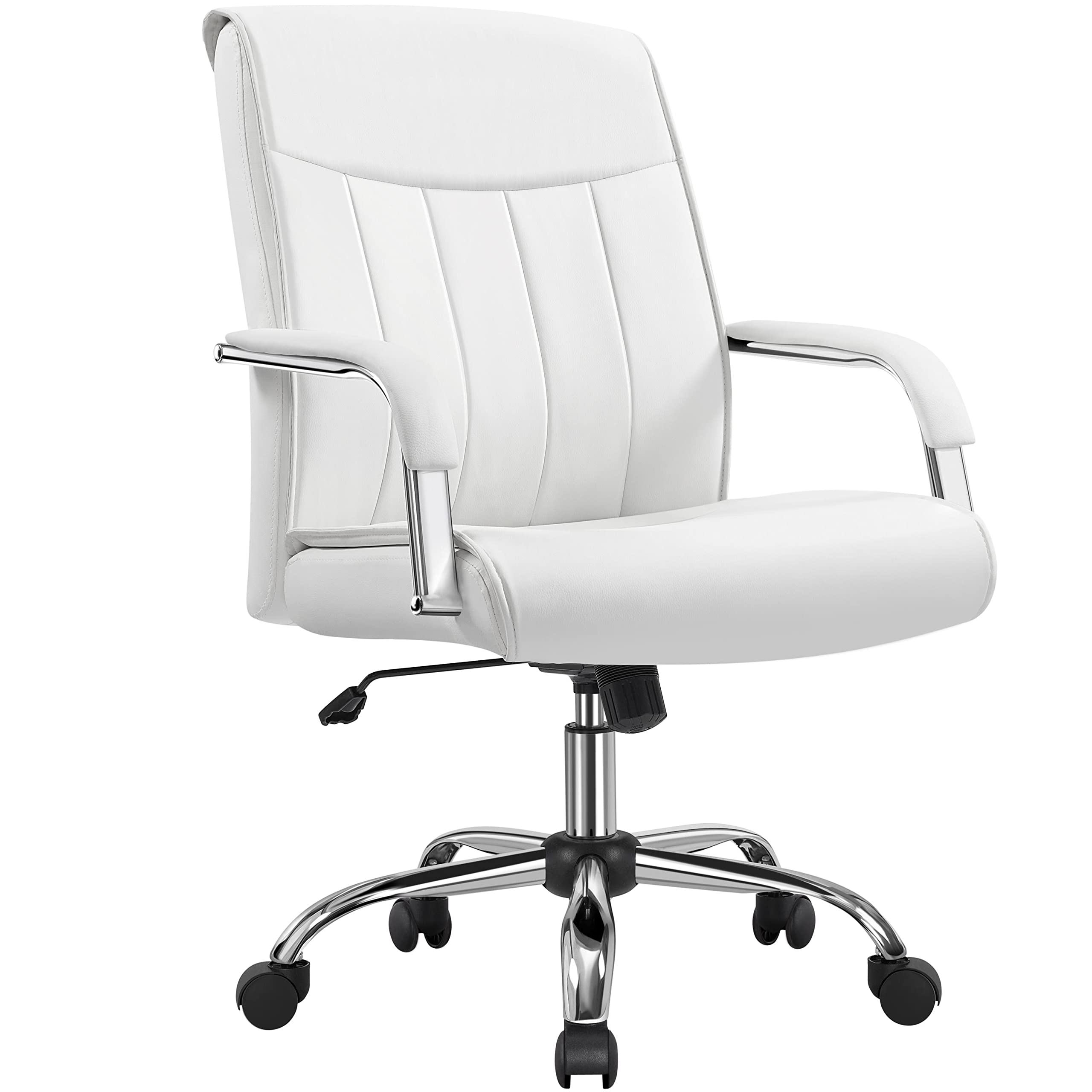 Topeakmart Executive Ergonomic Office Chair - High Back PU Leather Swivel Rolling Desk Chair with Adjustable Height & Armrests for Big and Tall Users, White - Perfect for Home Office, Conference Rooms & Workspaces
