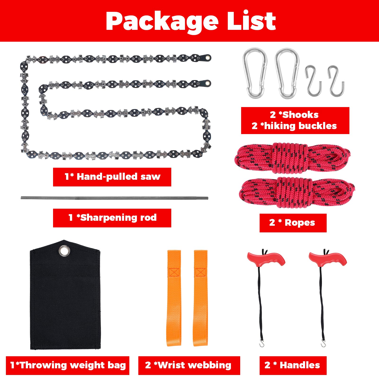 53 Inch High Reach Rope Saw with 68 Teeth - Folding Tree Limb Chainsaw for Trimming, Gardening & Camping | Portable Hand Chainsaw for Cutting Branches, Pruning Trees & Outdoor Survival Tools