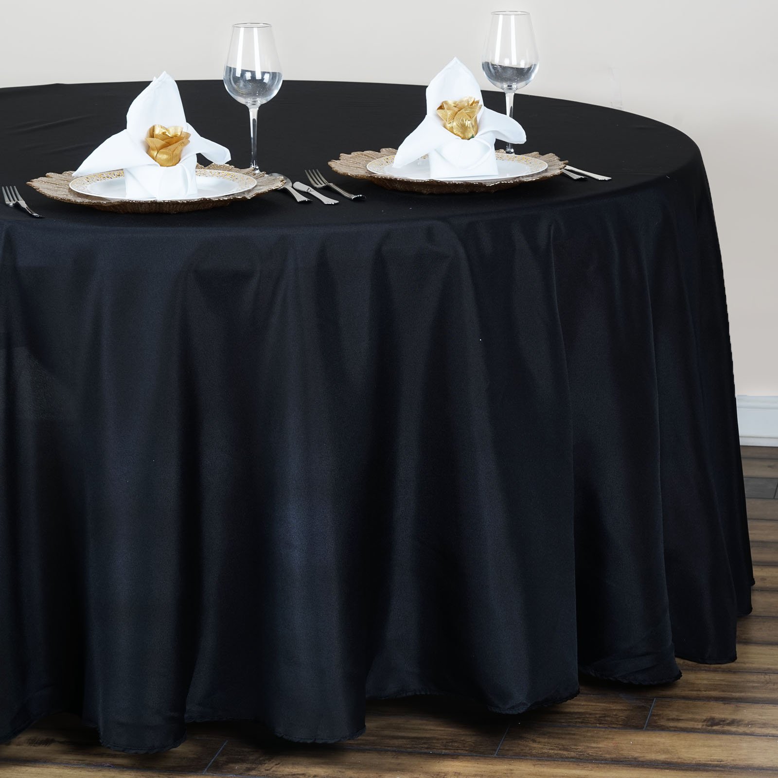BalsaCircle Halloween Party Tablecloth - 10 Pack 120 Inch Round Black Washable Polyester Table Cover for Dining, Kitchen, Events & Party Decorations - Perfect for Halloween, Thanksgiving, Christmas & Birthday Celebrations