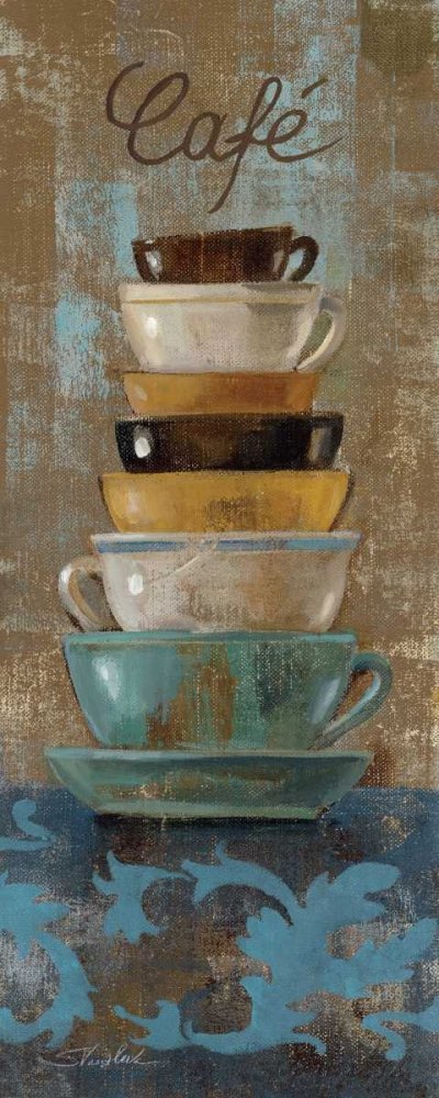 Vintage Coffee Cups Rolled Canvas Fine Art Print - 39x15 Inch Kitchen Wall Decor for Home, Cafe & Office