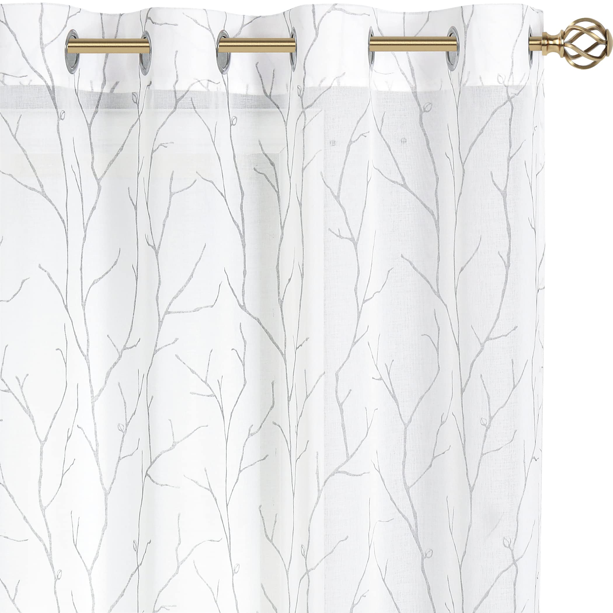 BUHUA Sheer Window Curtains 52x63 Inches - 2 Panel Set with Christmas Tree Pattern, Semi-Transparent White Kitchen & Living Room Drapes for Privacy & Holiday Decor