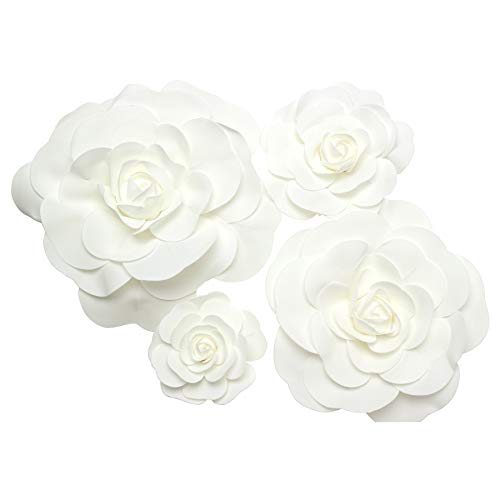 Elegant Rose Foam Wall Decor Set of 4 - White 3D Floral Home Decor for Living Room, Bedroom, Office & Wedding Backdrop
