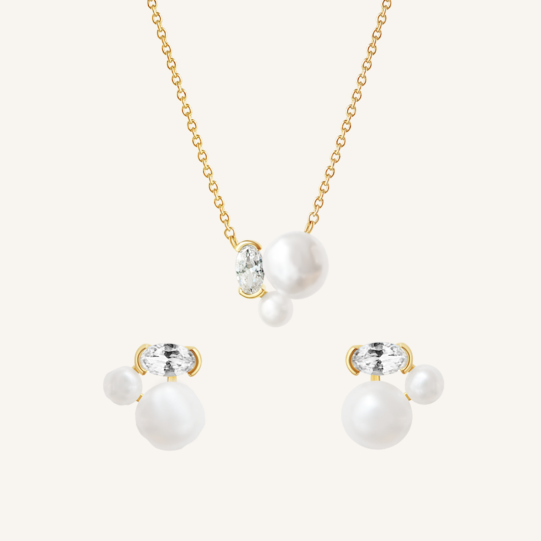 PIA Pearl Set - Elegant Cultured Pearl Jewelry for Women, Necklace & Earrings Set - Perfect for Weddings, Parties & Special Occasions