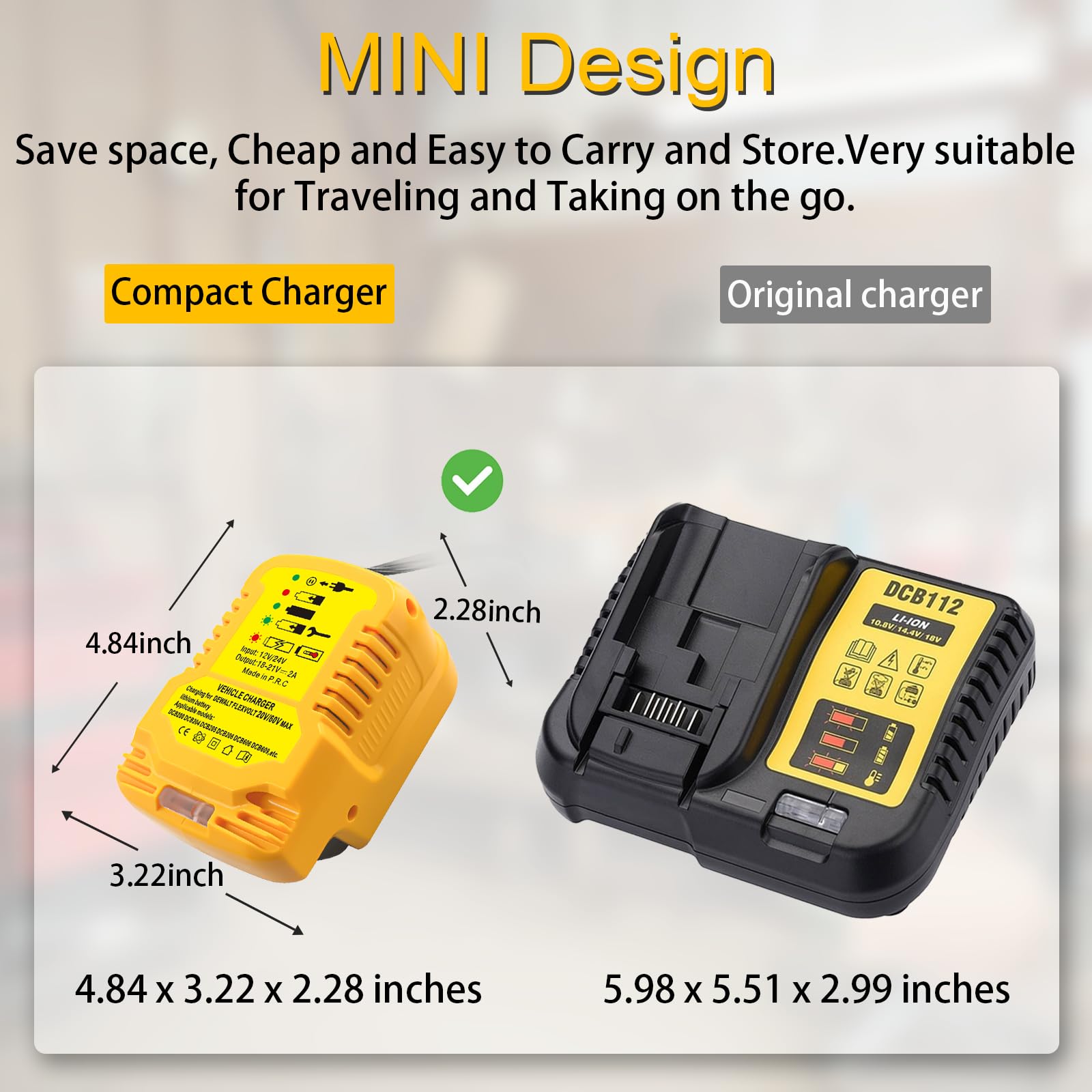 DEWALT 20V/60V MAX Lithium-Ion Battery Charger Replacement for DCB203 DCB201 DCB204 DCB206 DCB606 DCB609 - Fast Vehicle Charger (Not for 12V) - Perfect for Power Tools, Job Sites & Emergency Charging