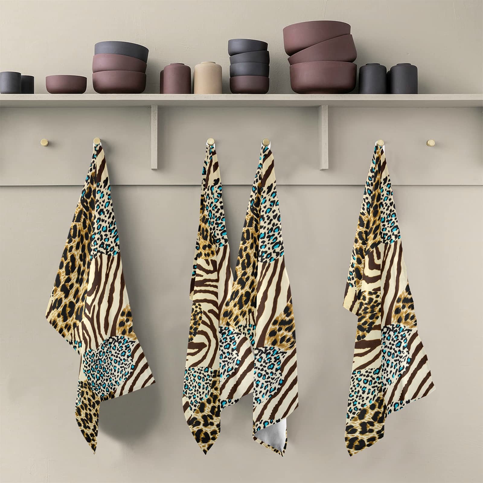 Vintage Tiger Zebra Leopard Print Kitchen Towels - Set of 4 Super Absorbent Soft Dishcloths (18