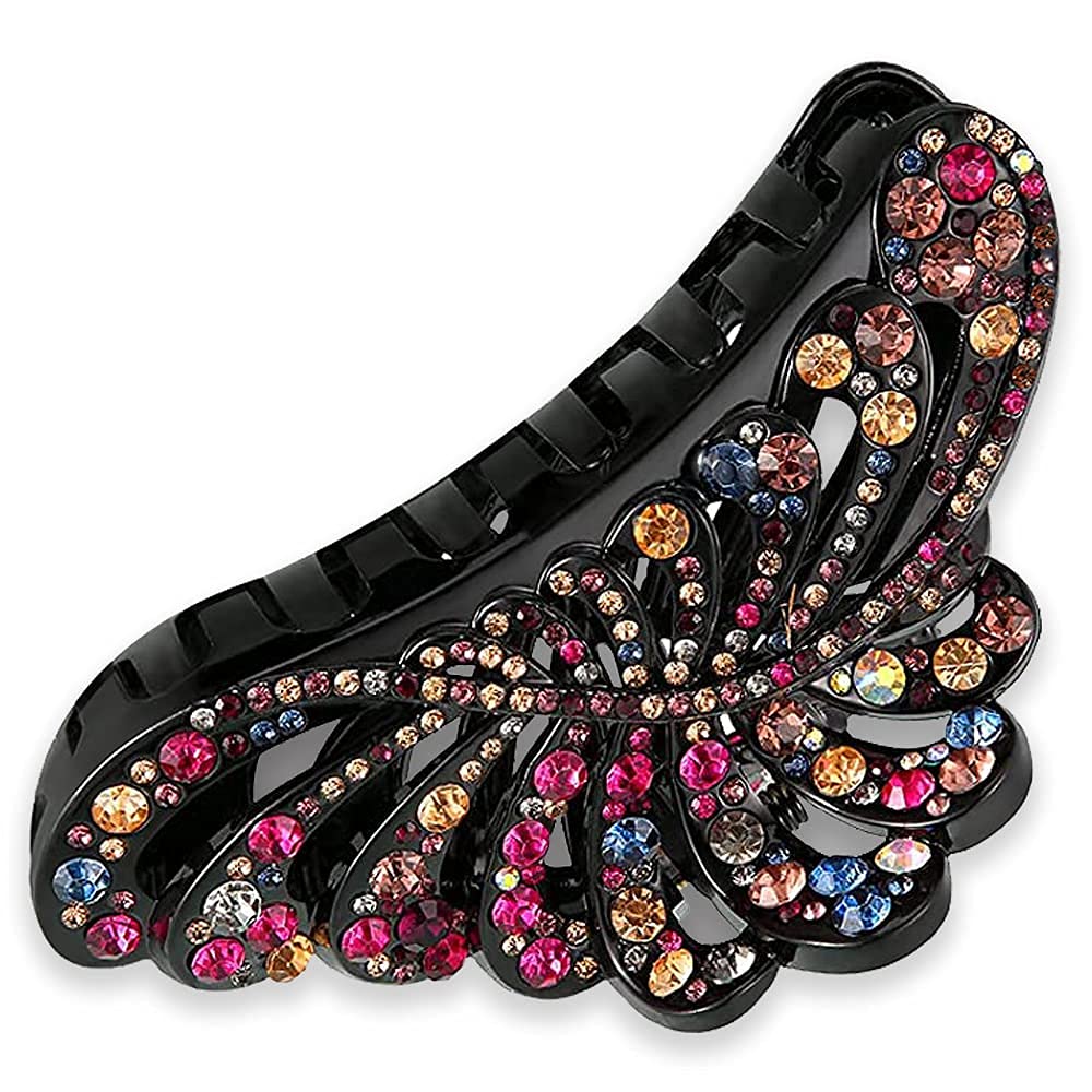 Extra Large Claw Clips for Thick Hair - 5 Inch Rhinestone Decorated Plastic Big Jaw Hair Clips for Women - Strong Hold Hair Accessories for Long Hair, Ponytails & Updos - Perfect for Work, Gym & Everyday Styling
