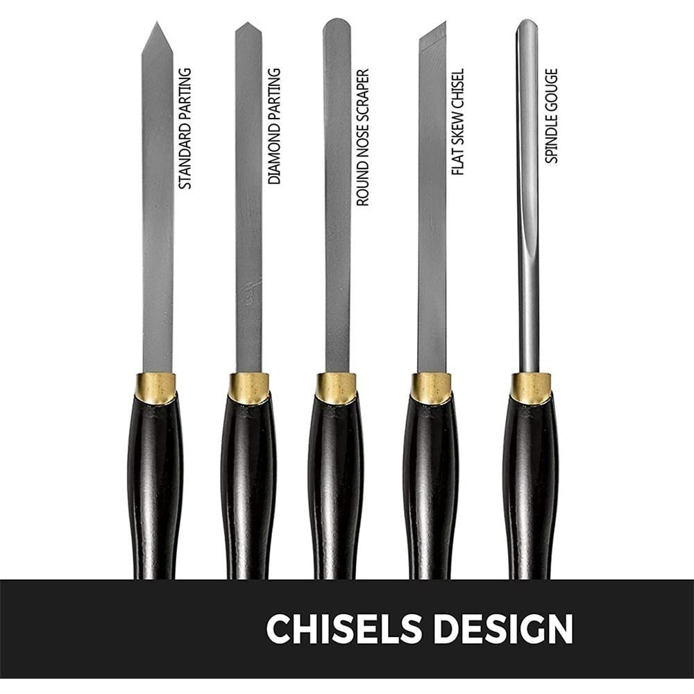 5-Piece Professional Wood Chisel Set - Lathe Chisels Kit with Rougher, Finisher & Detailer Tools for Wood Carving & Turning - Perfect for Beginners, Hobbyists & Professionals - Great for DIY Projects, Furniture Making & Woodworking Crafts