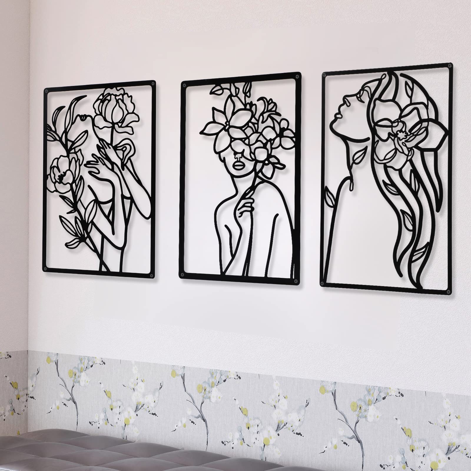 CHENGU 3-Piece Minimalist Abstract Metal Wall Art Set - Contemporary Line Drawing Female Silhouette Decor for Living Room, Bedroom, Kitchen & Bathroom | Perfect for Modern Home & Office Interior Design