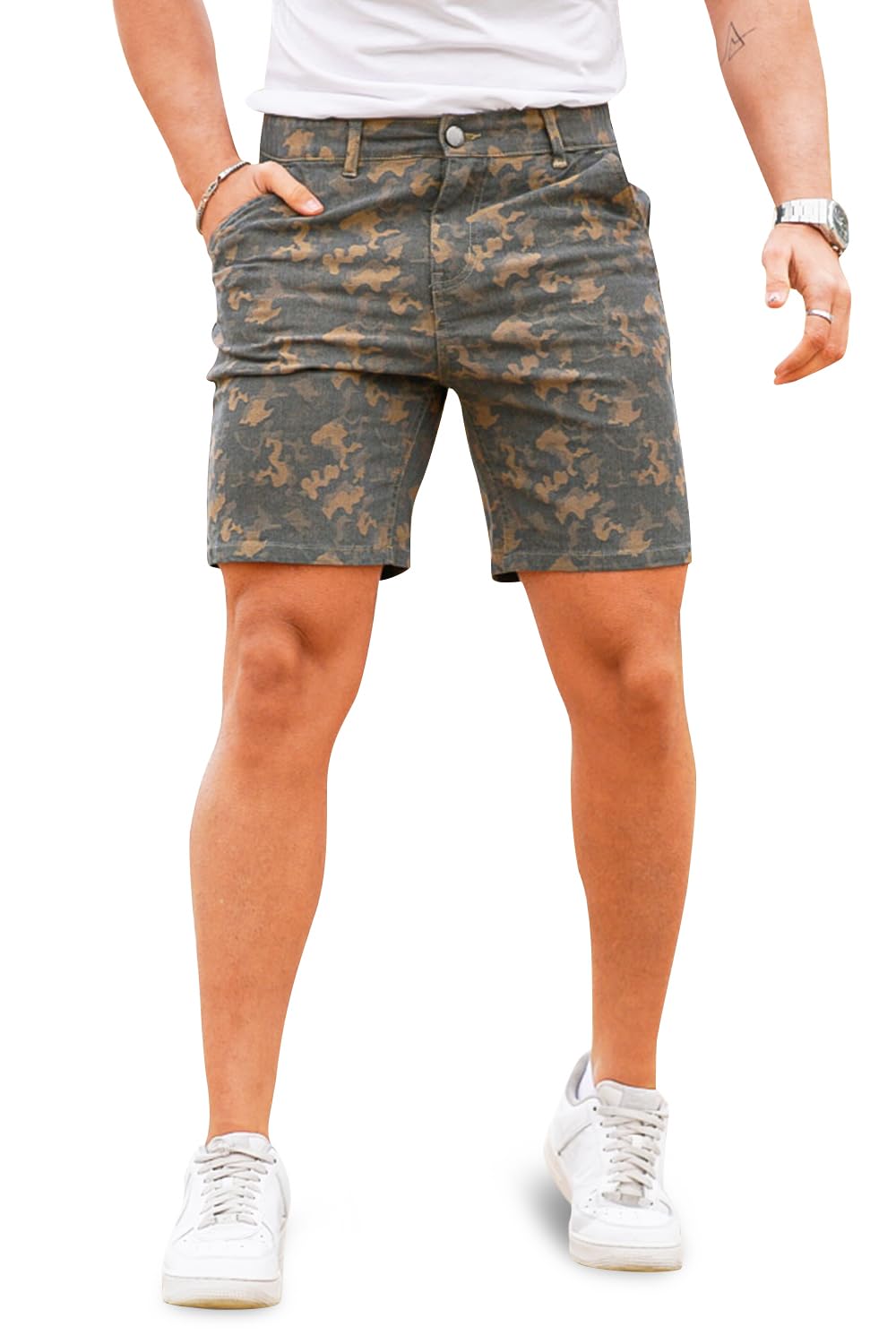 GINGTTO Men's Skinny Stretch Denim Shorts - Comfortable Slim Fit Jean Shorts for Men | Perfect for Summer, Casual Wear & Outdoor Activities