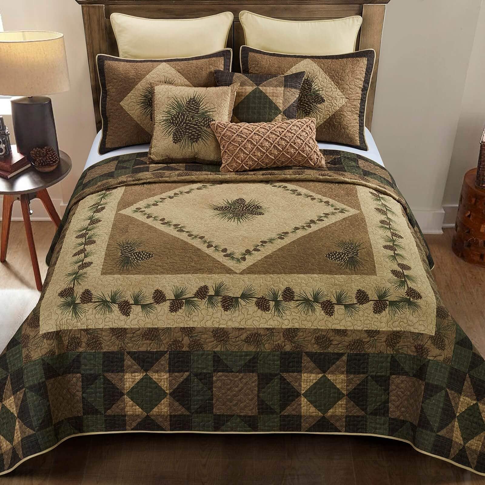 Donna Sharp Full/Queen 3-Piece Bedding Set - Antique Pine Lodge Quilt with Pillow Shams - Machine Washable - Cozy Cabin & Farmhouse Bedroom Decor