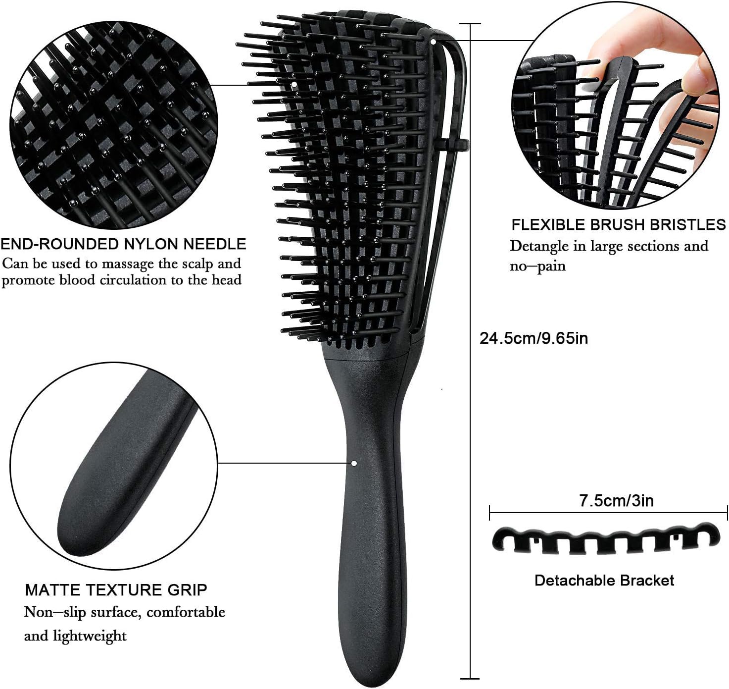 INSIME Detangling Brush for Curly & Wavy Hair - Pain-Free Hair Comb for Women, Men & Kids - Styling Brush for Dry & Wet Hair - Perfect for Salon, Home & Travel Use