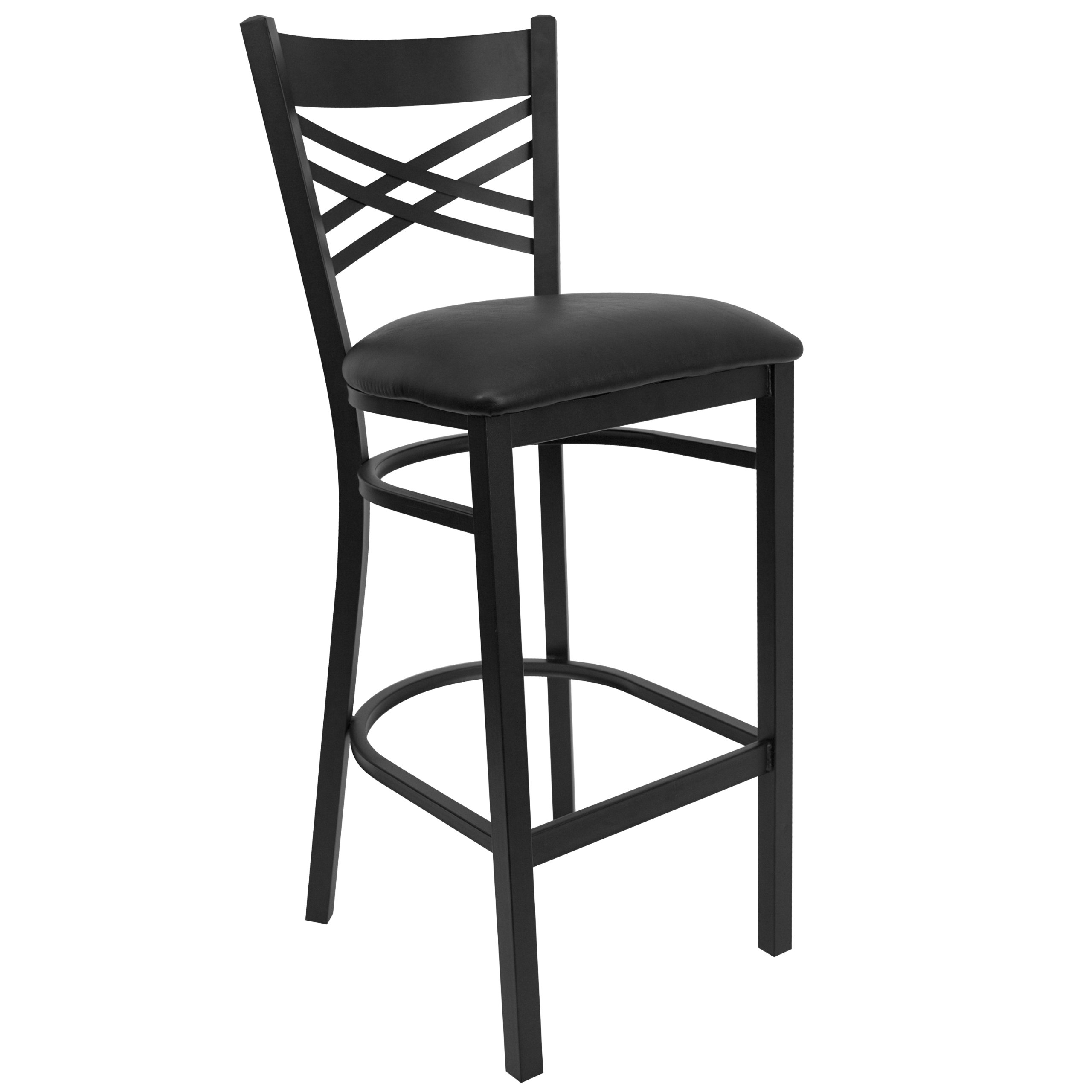 Emma & Oliver Black Metal X Back Bar Stool with Vinyl Seat - Modern Kitchen & Bar Counter Stool for Home, Restaurant, and Cafe Use