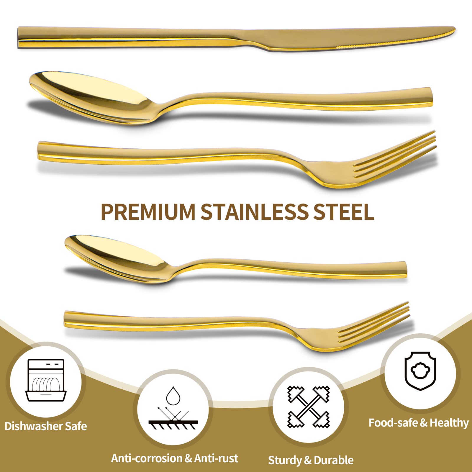 Briout 40-Piece Stainless Steel Flatware Set - Gold Silverware Cutlery for 8, Luxury Square Tableware with Thick Knife Fork Spoon, Mirror Polished - Perfect for Home Kitchen, Restaurant, Wedding & Dinner Parties