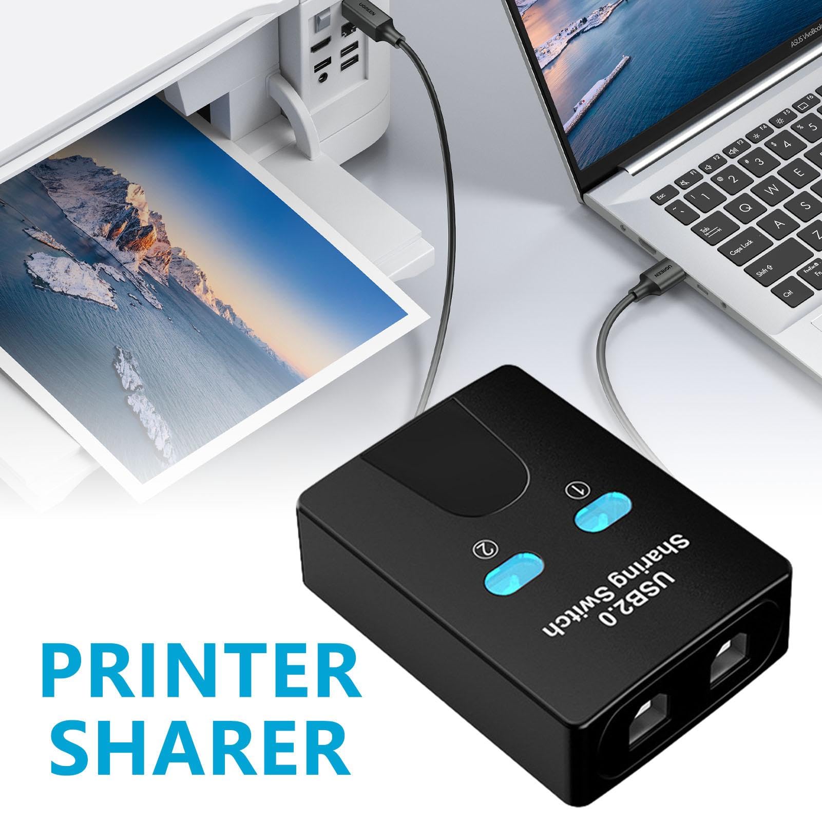 2-Port USB Switch Hub for Printer & Mouse Sharing - USB Splitter & KVM Switch for Multiple Devices | Home Office & Gaming Setup Accessory
