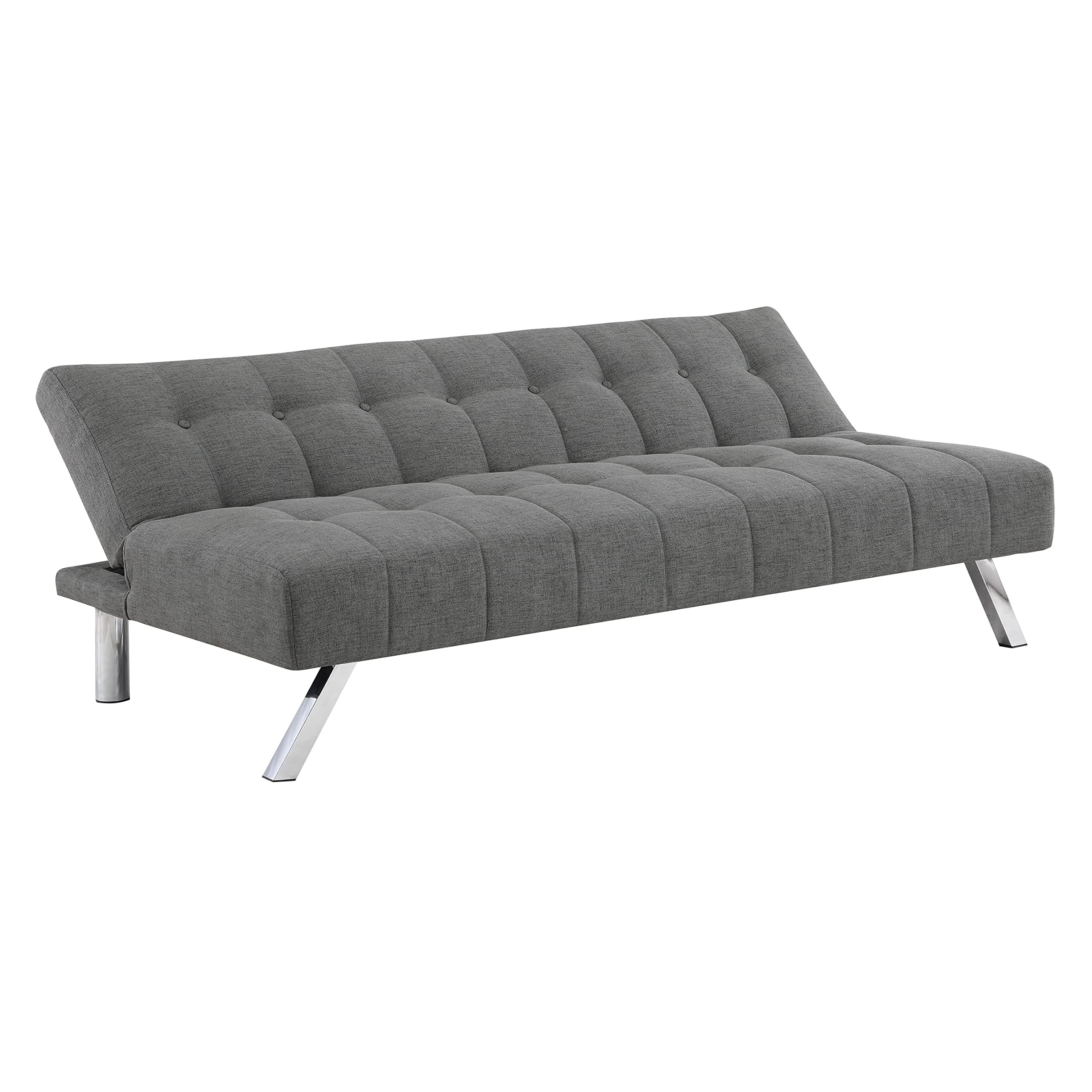 OSP Sawyer Convertible Futon Sofa Bed with Easy Lift Mechanism & Stainless Steel Legs - Grey Fabric for Living Room, Guest Room & Small Spaces
