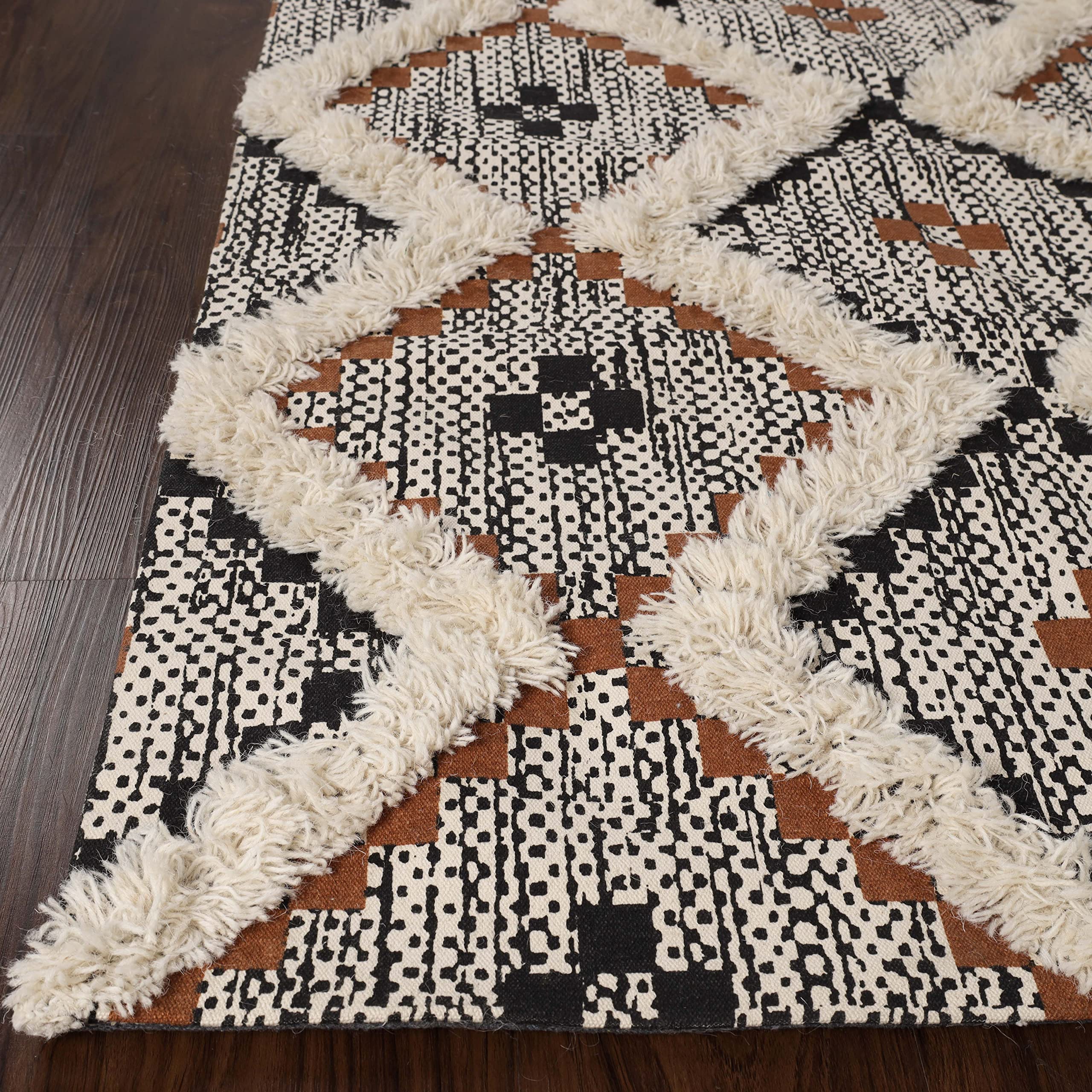 Premium Talluah Hand-Tufted Indoor Area Rug - 5' x 8' Rust-Black Printed Carpet for Bedroom & Living Room Decor | Soft Floor Mat for Cozy Home, Apartment, Dorm Aesthetic