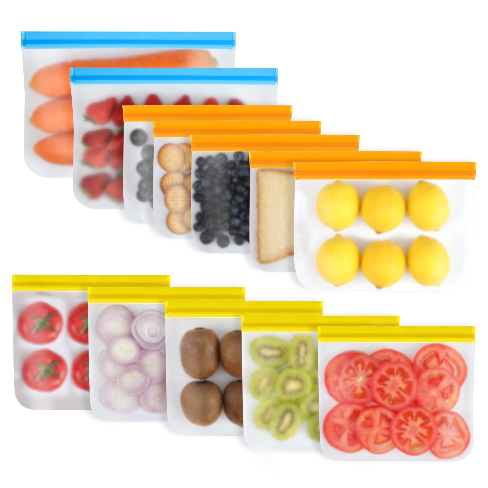 Tayuvira 12-Pack Reusable Storage Bags Set - 2 Gallon Freezer Bags + 5 Sandwich Bags + 5 Kids Snack Bags | Leakproof, Food Grade, BPA-Free | Perfect for Meal Prep, Freezing Meat, Storing Fruits & Vegetables, School Lunches & Travel Snacks