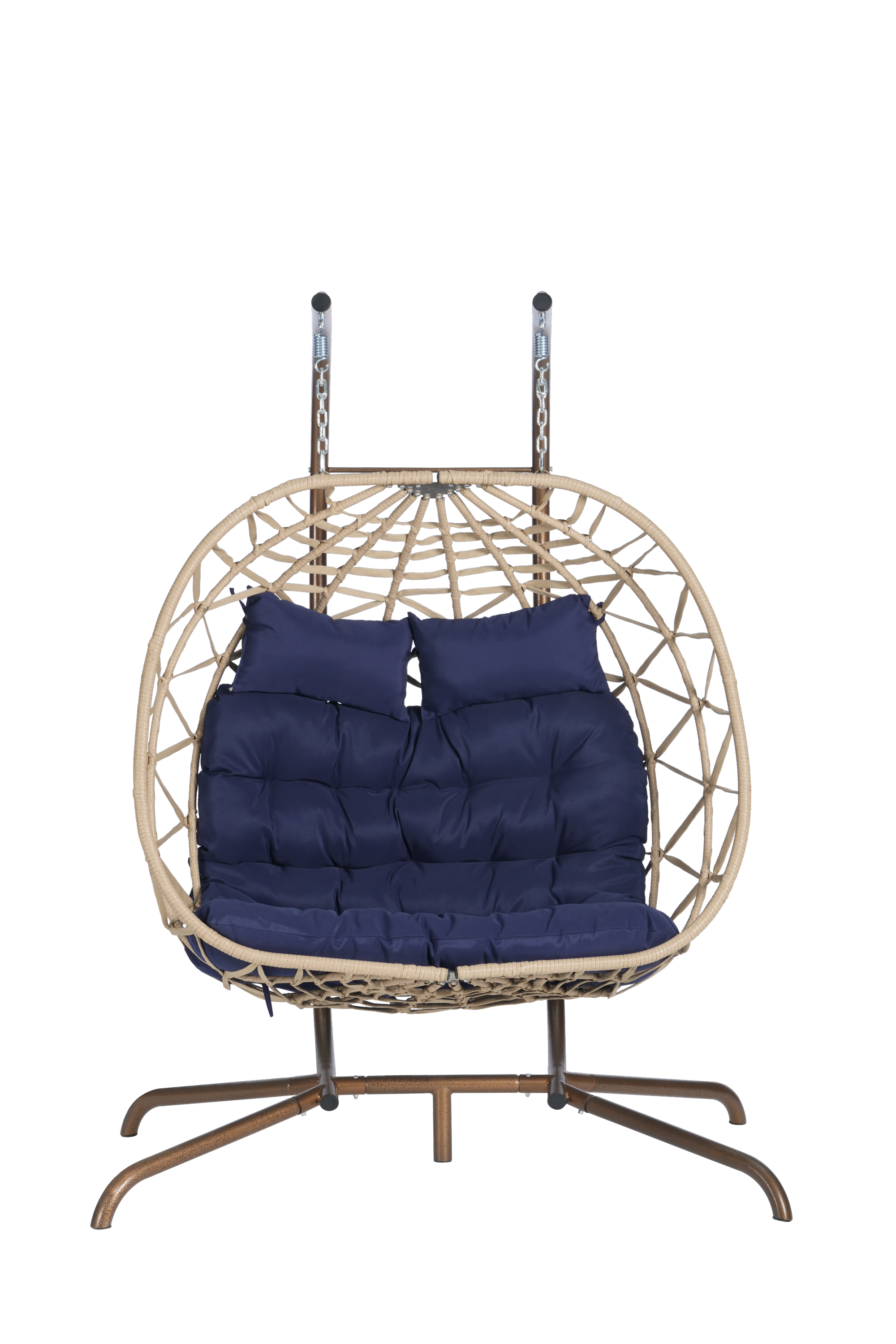 Double Egg Chair with Stand - Indoor/Outdoor Wicker Rattan Hanging Swing Chair with UV-Resistant Cushions (600 lbs Capacity) - Perfect for Bedroom, Balcony, Patio & Garden Relaxation
