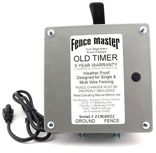 Old Timer by Fence Master - 16,000 Volt 7 Mile Range Electric Fence Charger for Cattle - Waterproof & Durable 110V AC Low Impedance Energizer - 5 Year Warranty - Made in USA - Perfect for Large Pastures, Livestock Protection & Farm Security