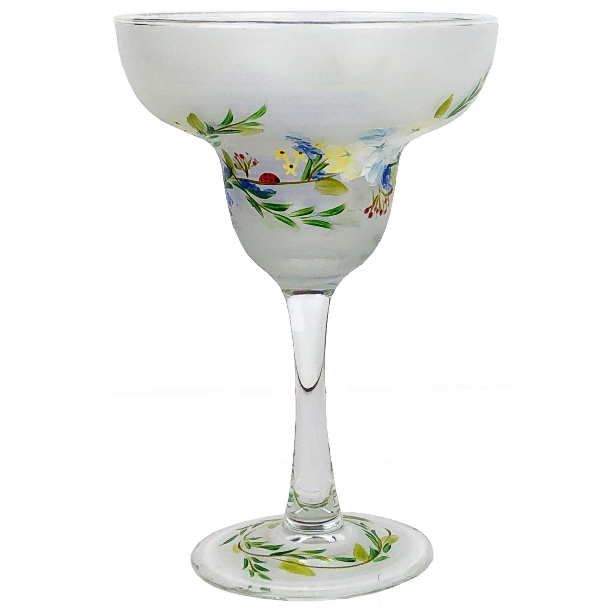 Set of 2 Hand-Painted Floral Margarita Glasses - 12oz Green & Blue Cocktail Cups for Summer Parties & Mexican Themed Decor