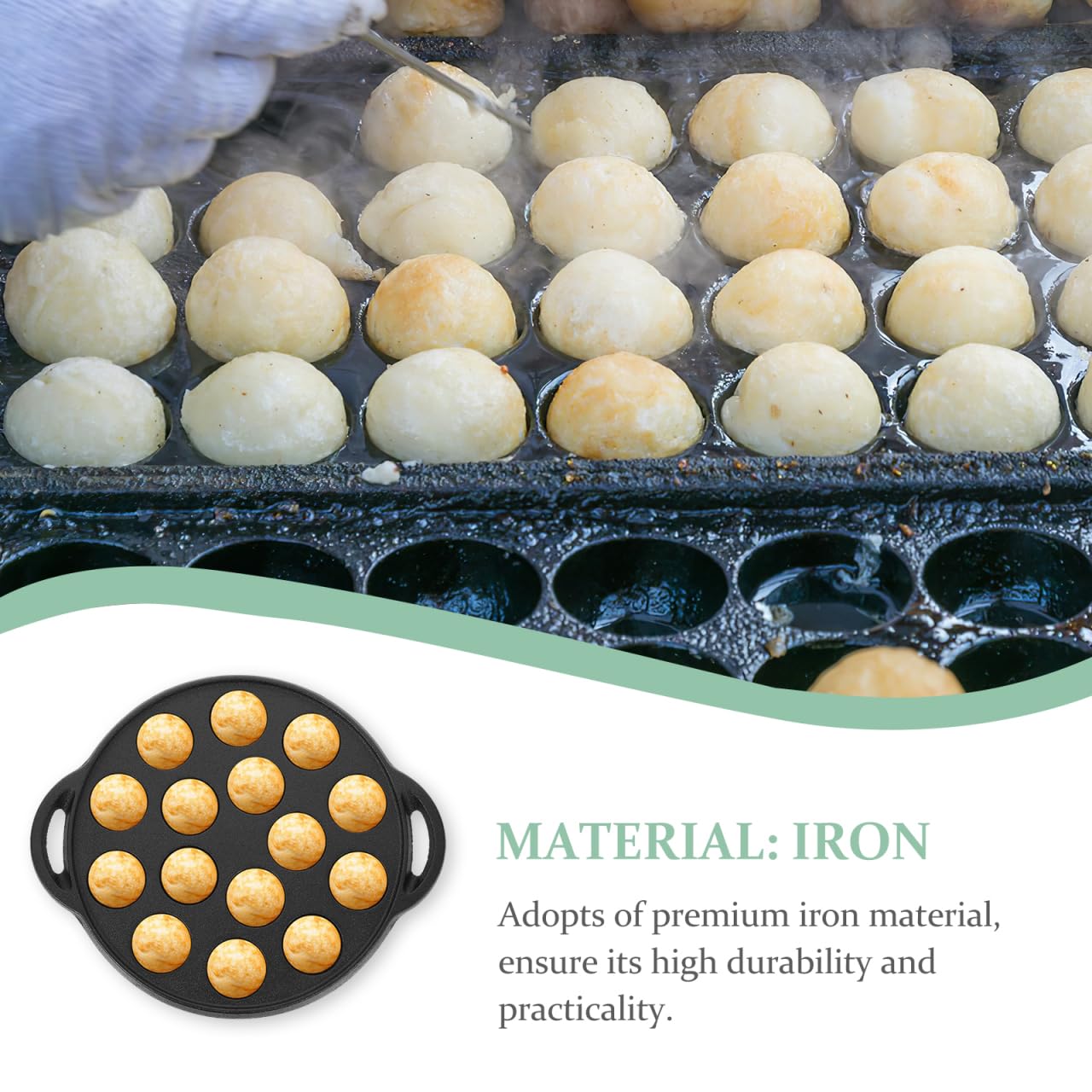 Hemoton 15-Hole Cast Iron Takoyaki Pan - Nonstick Octopus Ball Maker & Meatball Griddle - Perfect for Japanese Snacks, Party Appetizers & Home Cooking (Black)