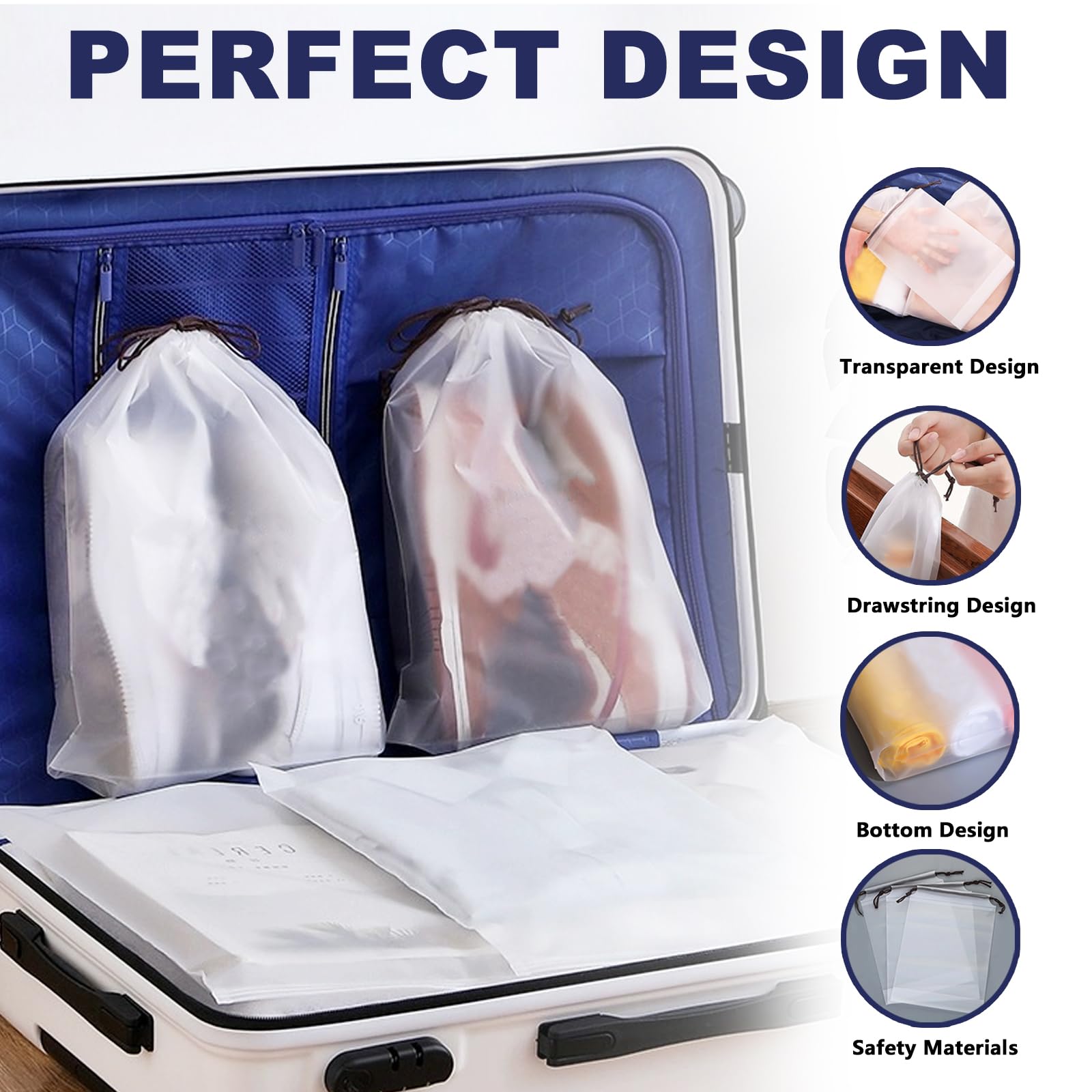 15 Clear Shoe Bags for Travel - Large Storage Pouch with Rope for Men & Women - Perfect for Gym & Suitcase