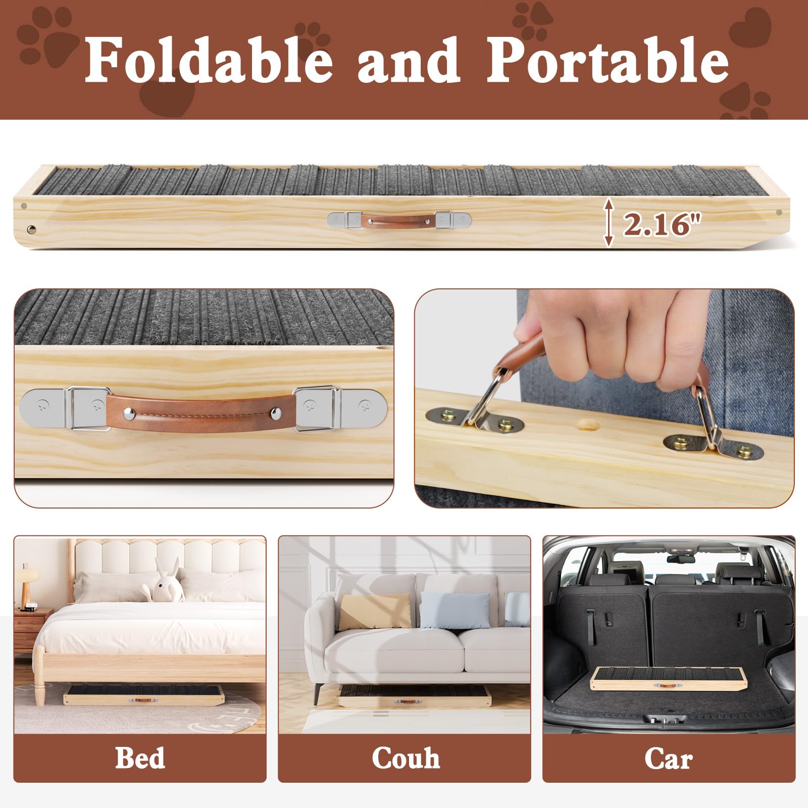 Folding Dog Ramp for Bed & Car - Adjustable 44.48