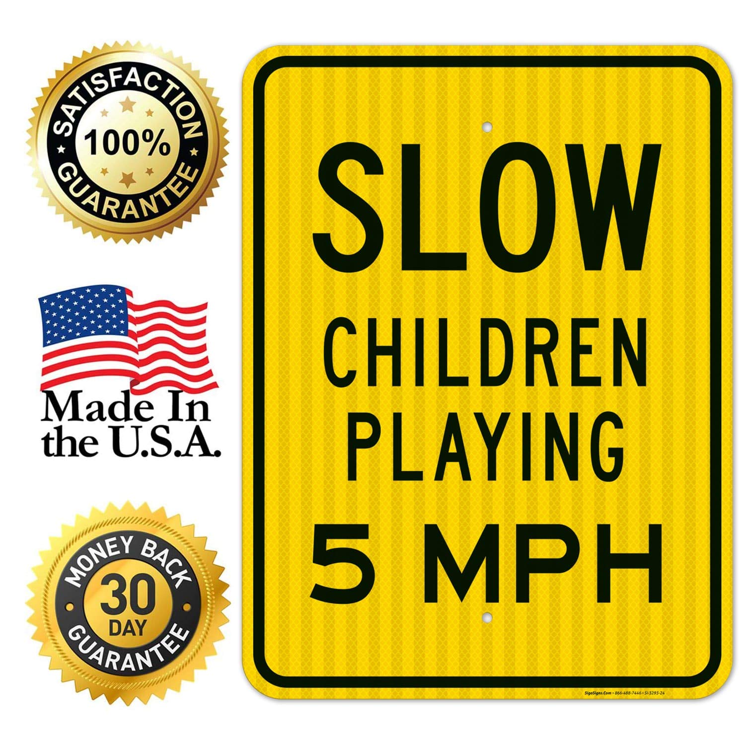 Slow Children Playing 5 MPH Sign - 18x24 Inches Reflective Aluminum Traffic Sign - 3M EGP Coated, Fade Resistant - Indoor/Outdoor Use - Made in USA - Perfect for School Zones, Neighborhoods & Playground Safety