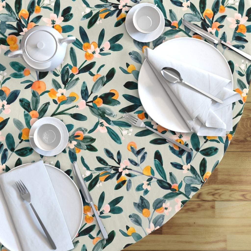 Clementine Sprigs Silver Sage Floral Watercolor Tablecloth - 90
